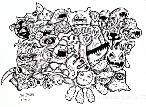 Coloriage complexe adulte doodle monstres par bon arts gratuit a imprimer