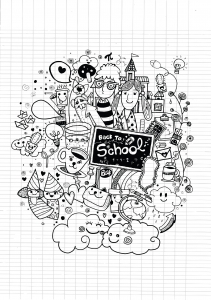 Coloriage complexe adulte doodle rentree des classes sur cahier par 9george gratuit a imprimer