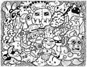 Coloriage complexe adulte doodle rigolo par bon arts gratuit a imprimer