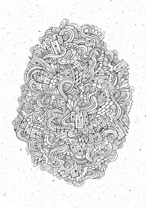 Coloriage complexe adulte doodle ville par balabolka gratuit a imprimer