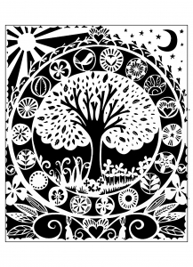 Coloriage pour adulte difficile arbre noir blanc gratuit a imprimer