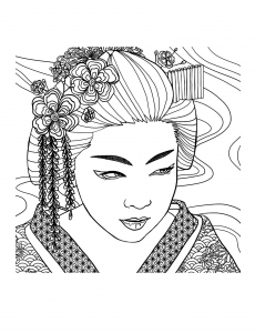 Coloriage pour adulte difficile geisha visage par mizu gratuit a imprimer