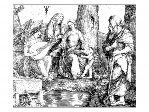 Coloriage pour adulte difficile gravure jacopo de barbari sainte conversation vers 1509 gratuit a imprimer