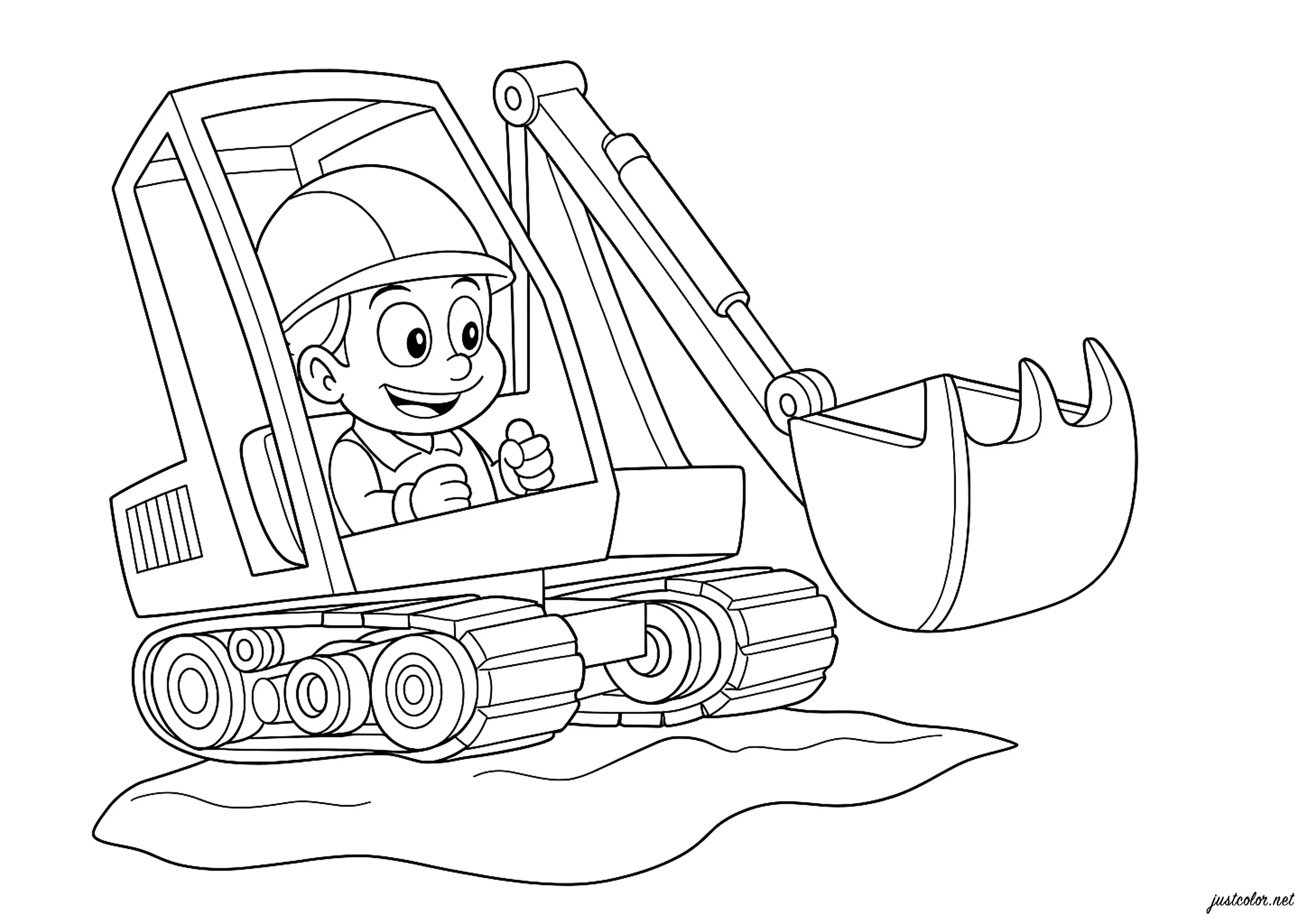 La pelleteuse (Coloriage de Construction et travaux de chantiers à imprimer pour enfants)