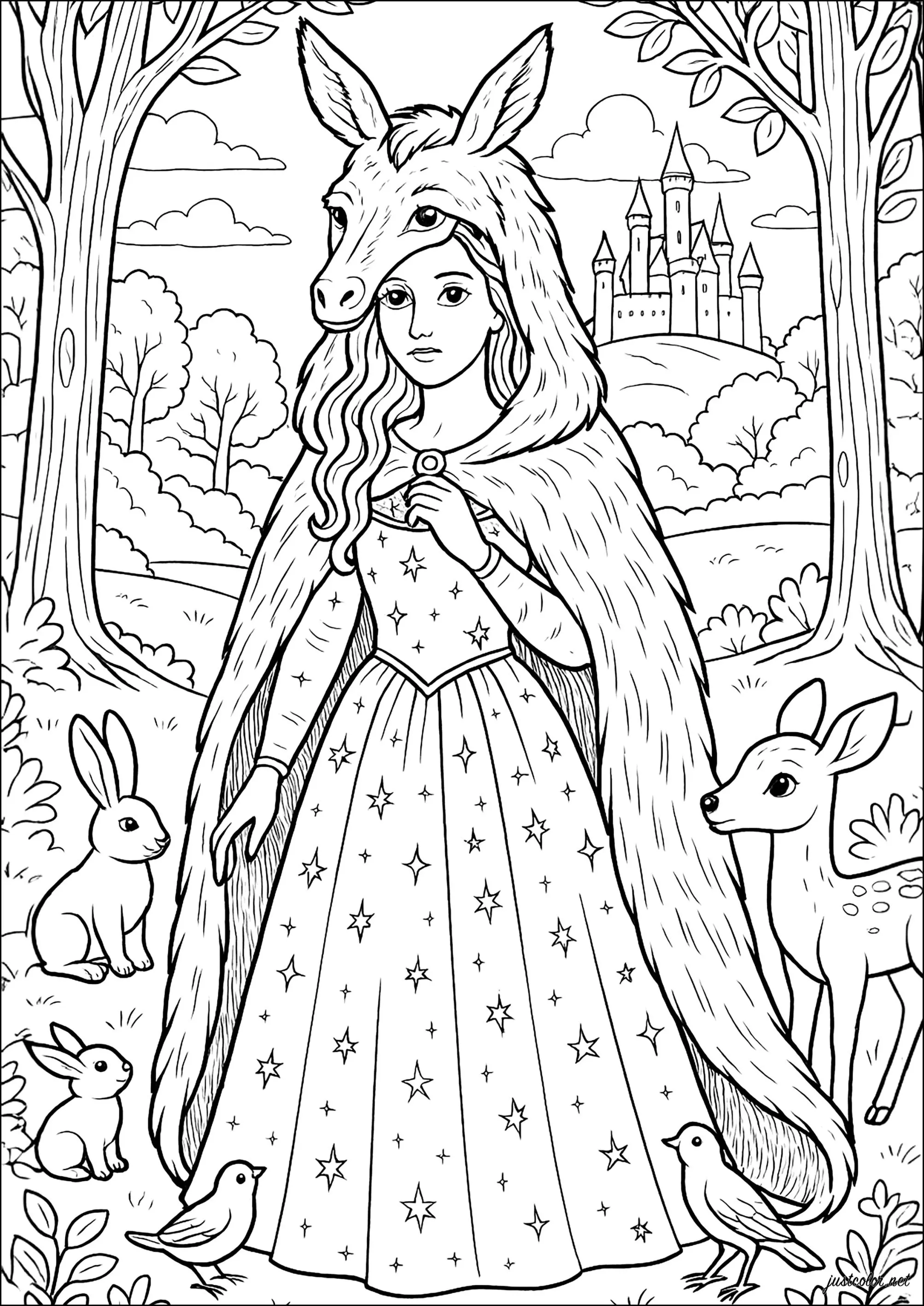 Peau d'Âne (Coloriage de Contes classiques à imprimer pour enfants)