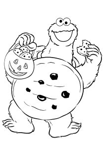 Coloriage de à imprimer pour enfants : Cookie Monster déguisé en Cookie pour Halloween
