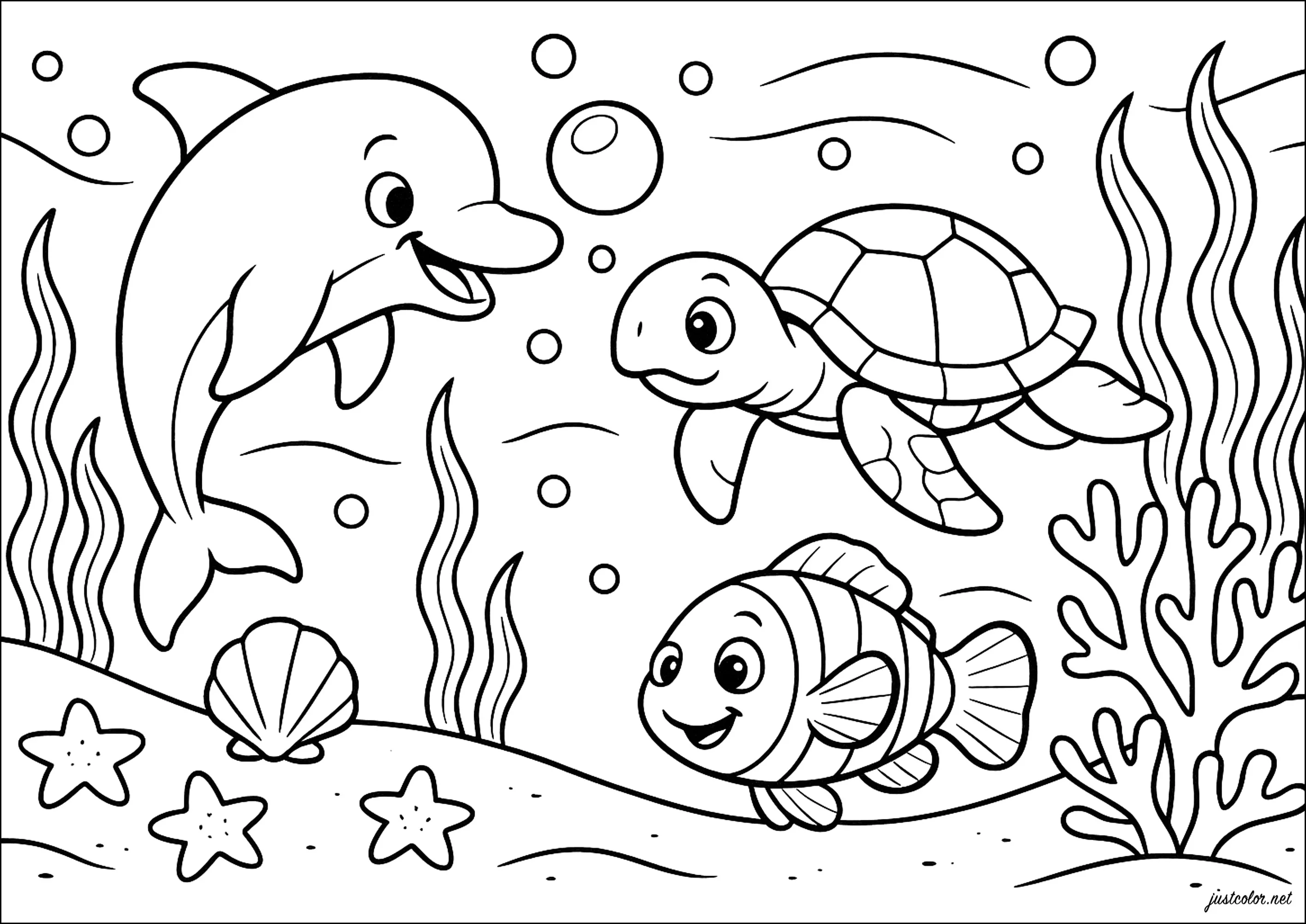 Aventures Sous marines Avec Divers Animaux Marins Coloriages De 