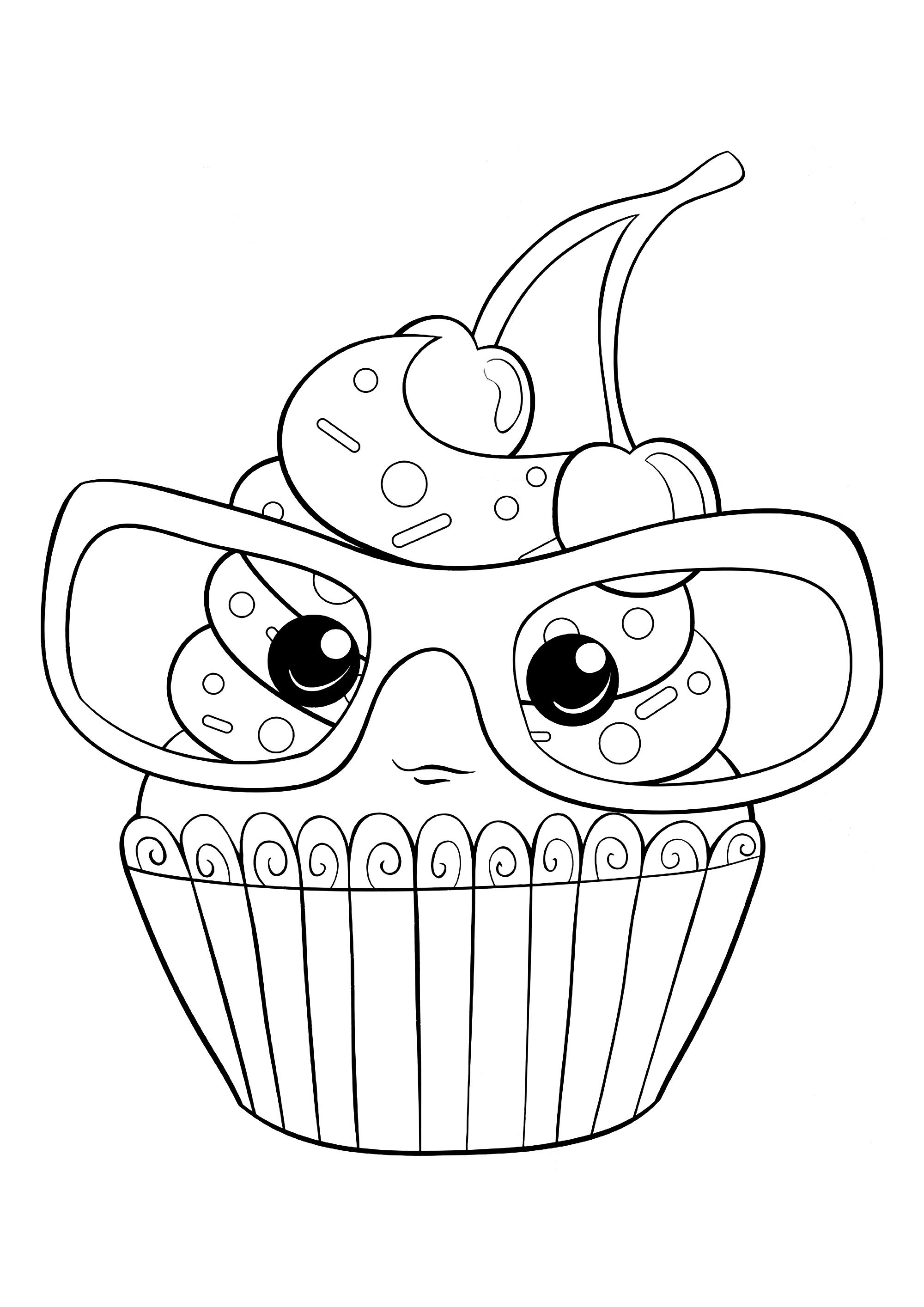 Coloriage de Cupcakes et gateaux : Cupcake à lunettes Coloriage de Cupcakes et gateaux à imprimer pour enfants : Cupcake à lunettes