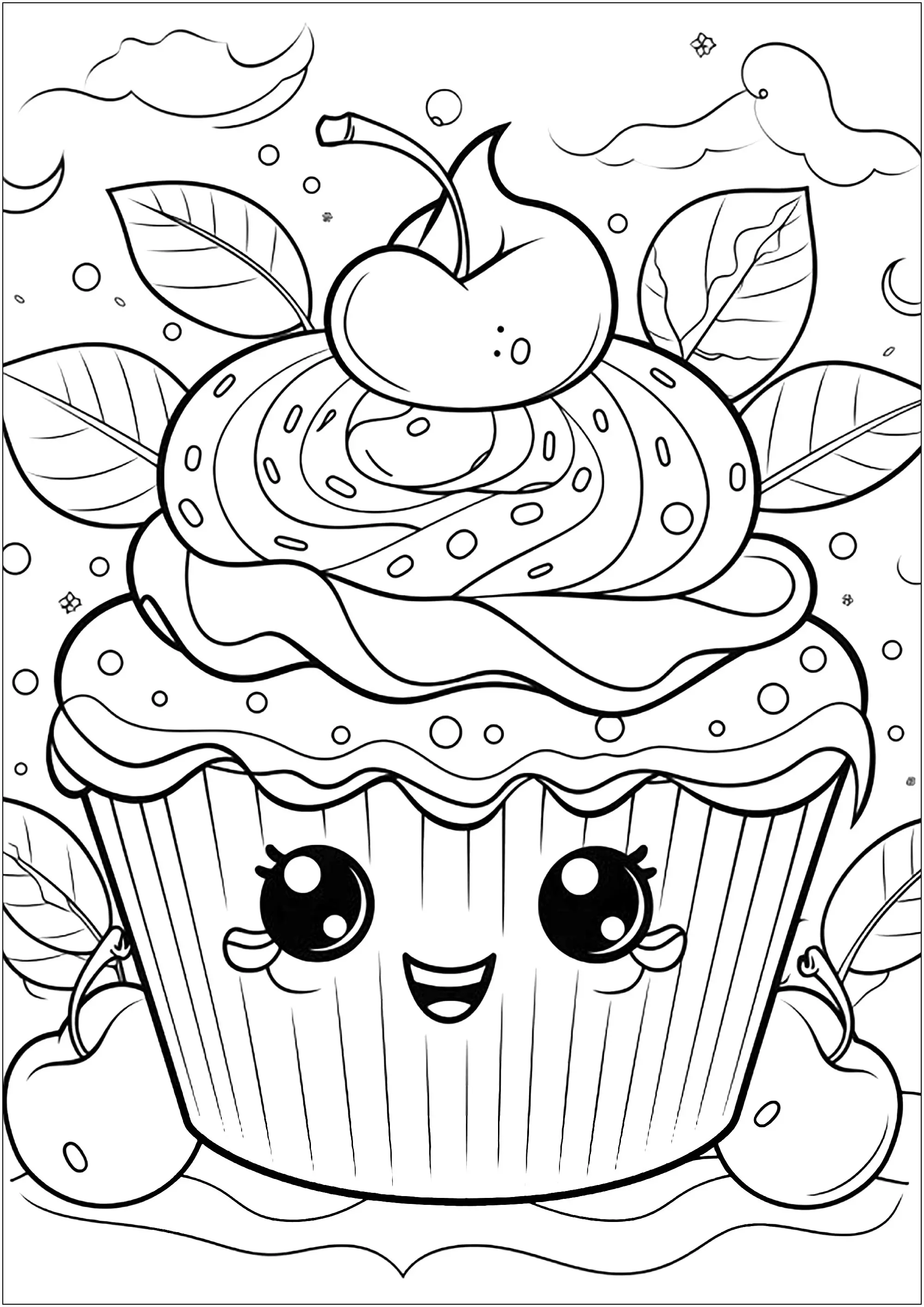 Cupcake mignon (Coloriage de Cupcakes et gateaux à imprimer pour enfants)