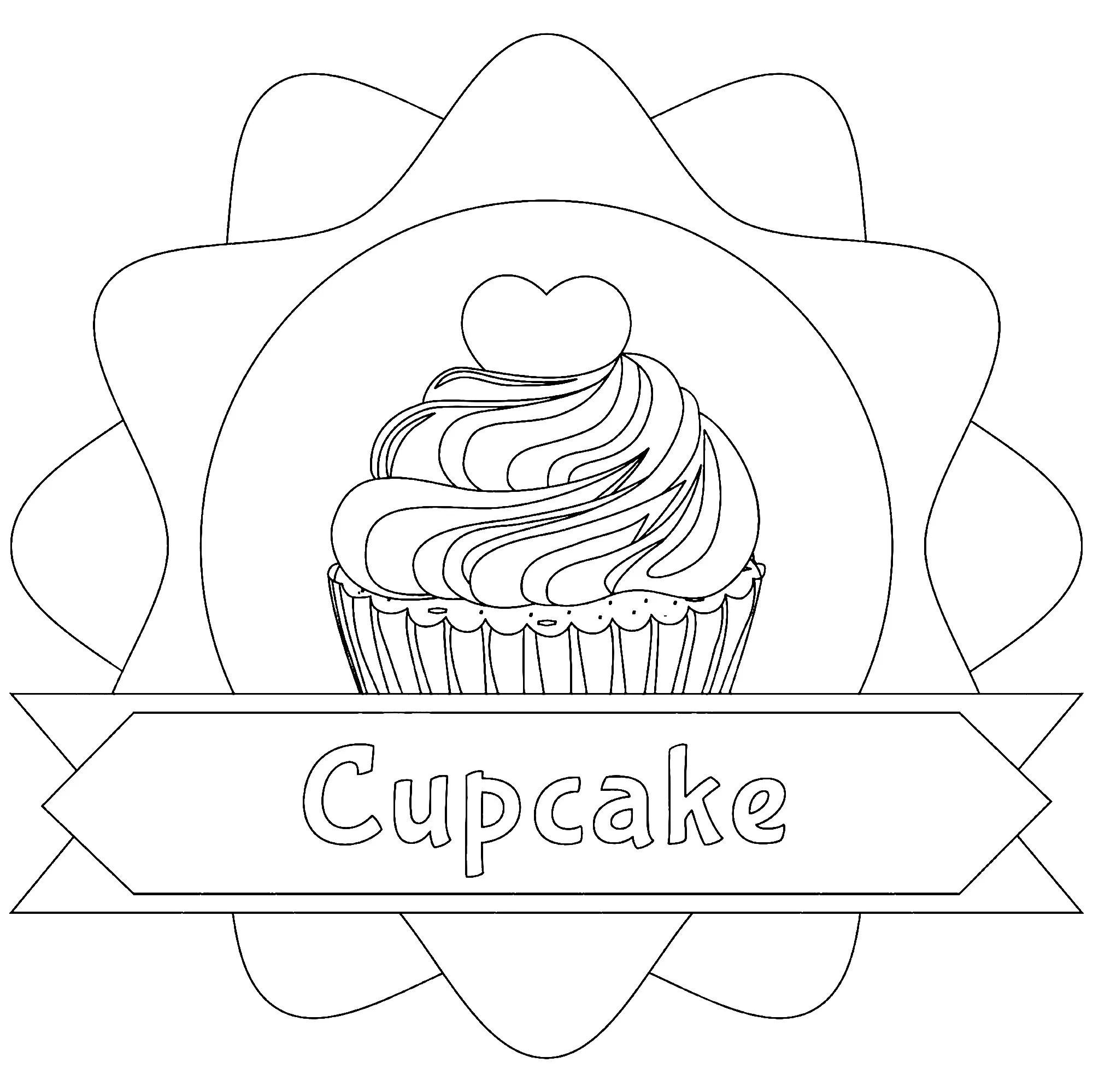 Cupcake et texte (Coloriage de Cupcakes et gateaux à imprimer pour enfants)