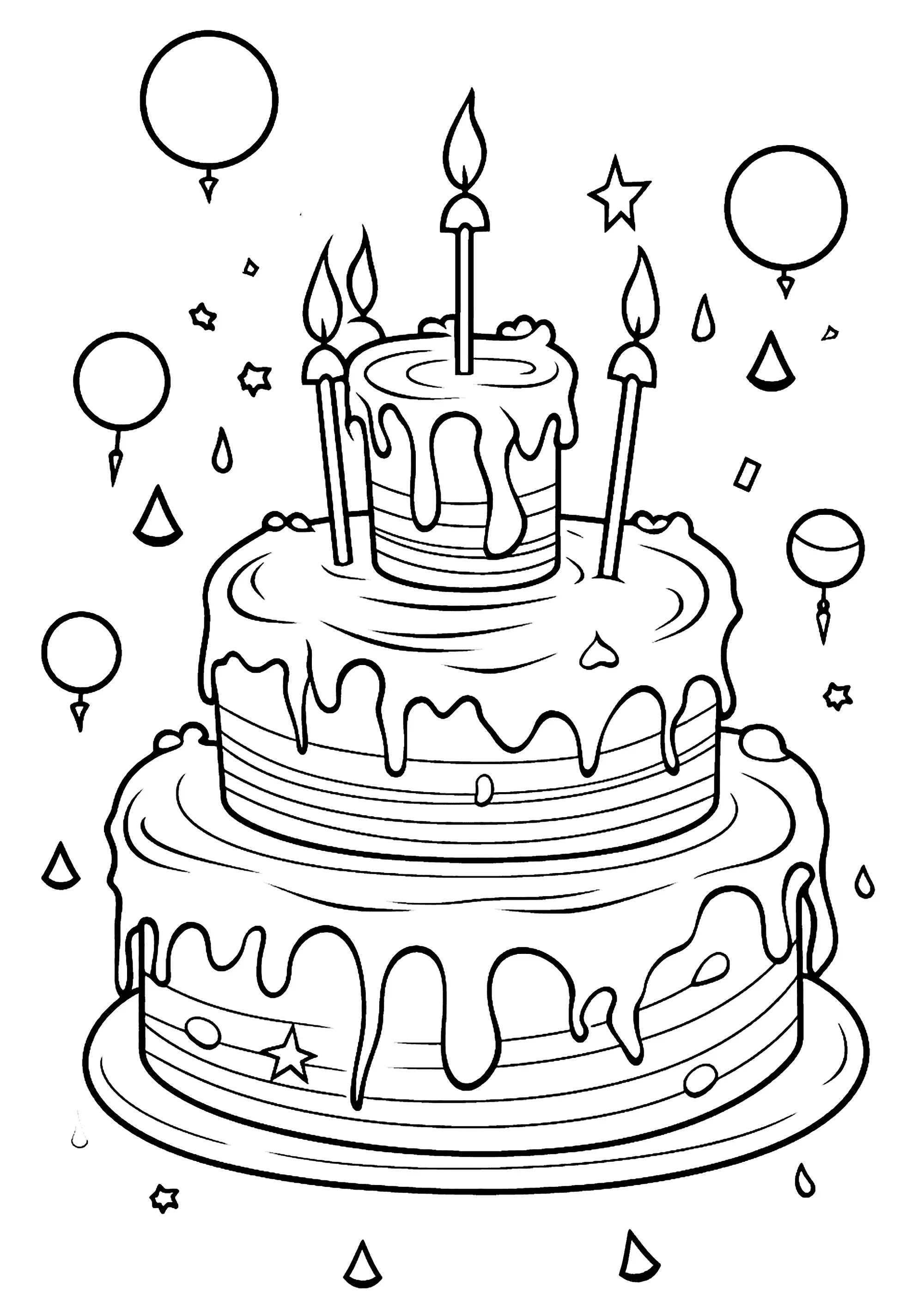 Superbe gâteau d'anniversaire (Coloriage de Cupcakes et gateaux à imprimer pour enfants)