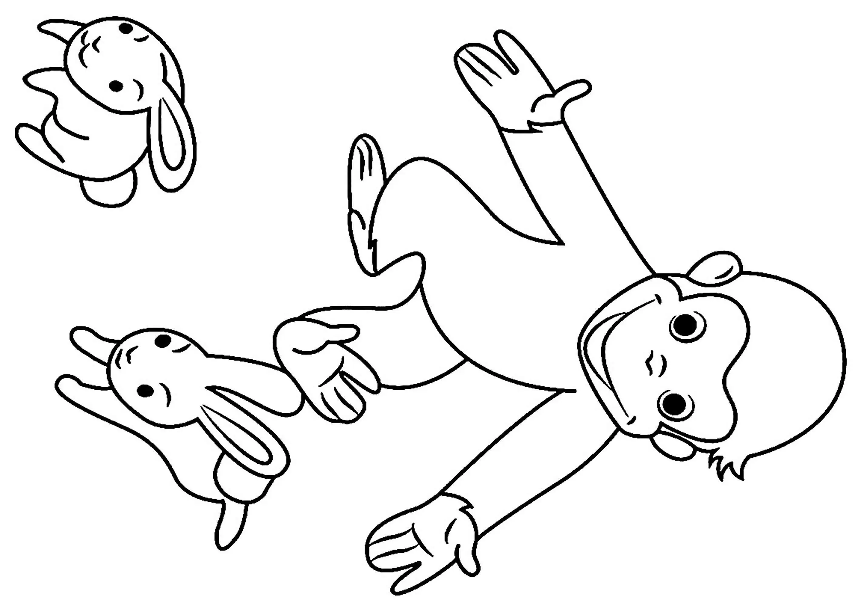 George et deux petits lapins (Coloriage de Georges le petit curieux à imprimer pour enfants)