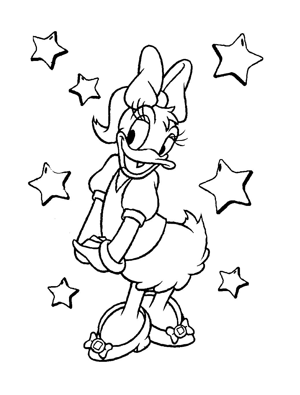Daisy Duck entourée de jolies étoiles (Coloriage à imprimer pour enfants)