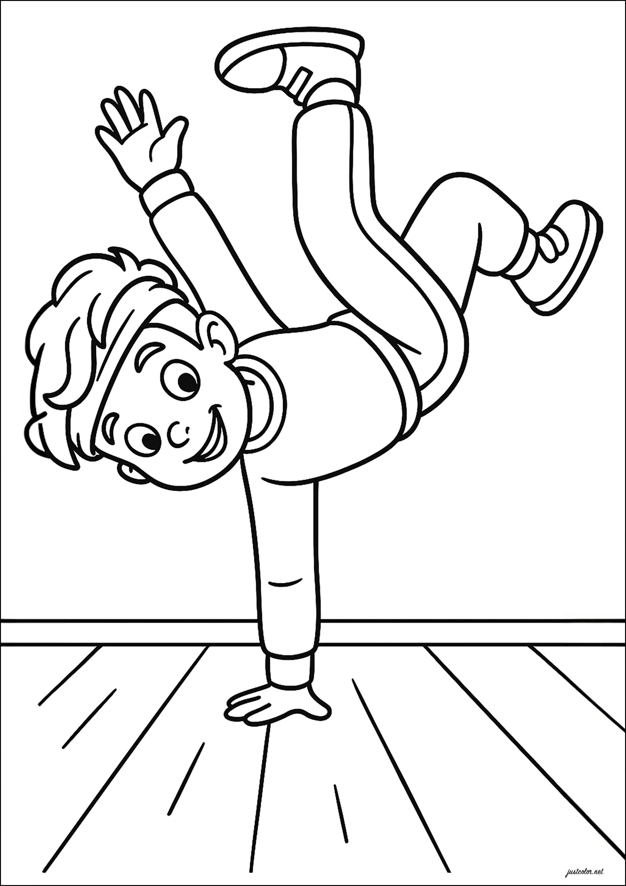 Le Breakdanceur Équilibriste (Coloriage de Danse à imprimer pour enfants)