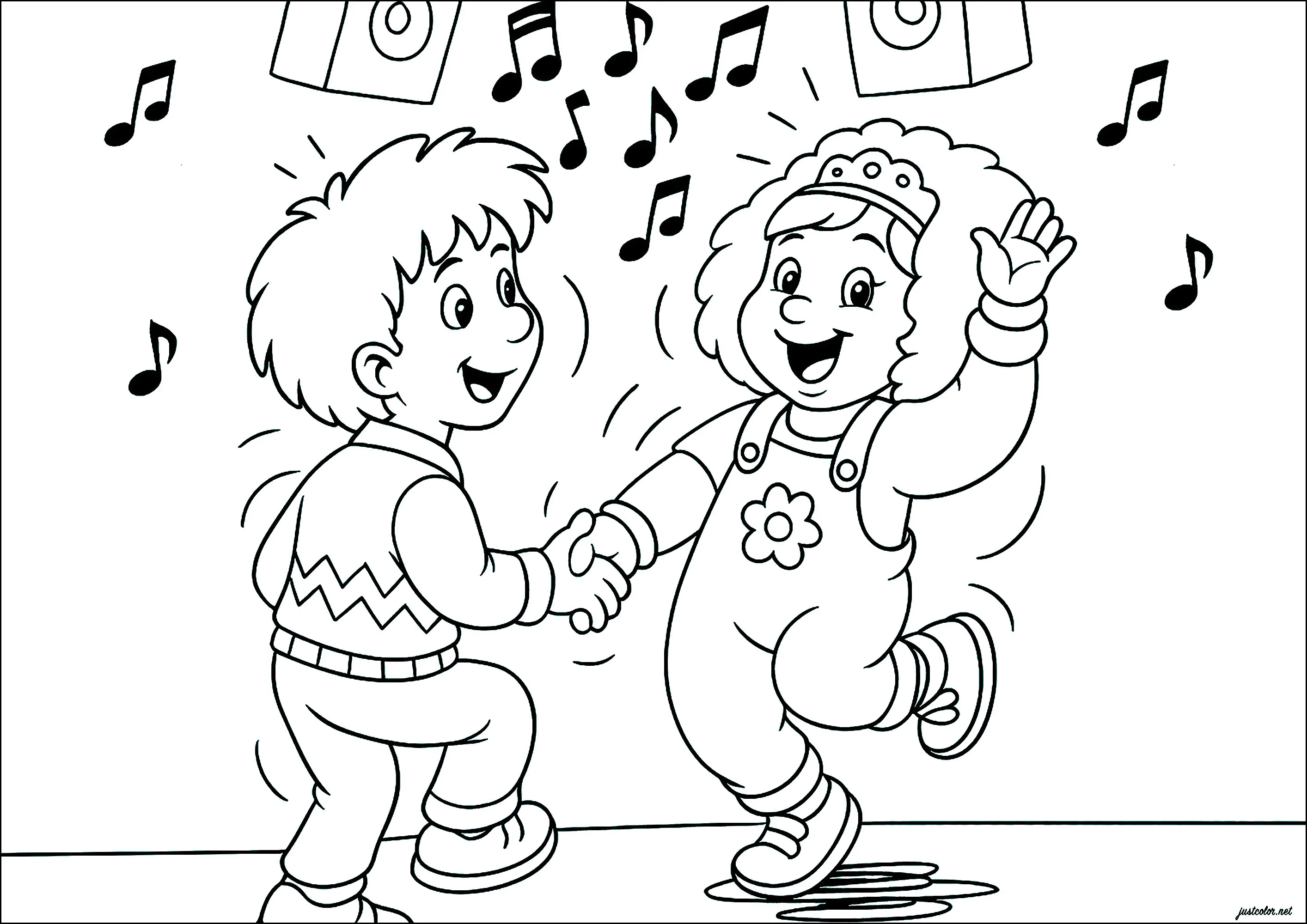 Enfants en train de danser (Coloriage de Danse à imprimer pour enfants)