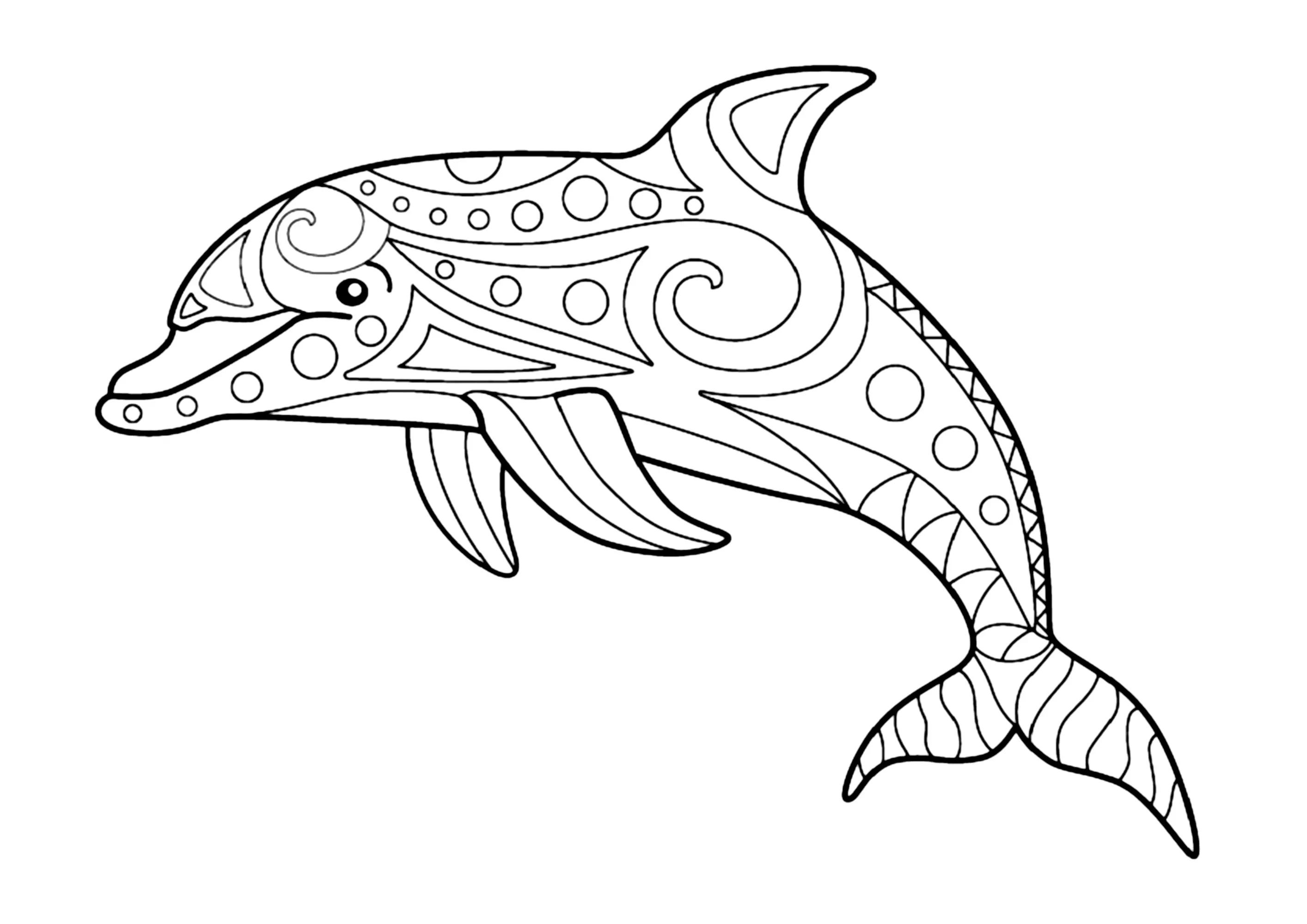 Dauphin et motifs simples (Coloriage à imprimer pour enfants)