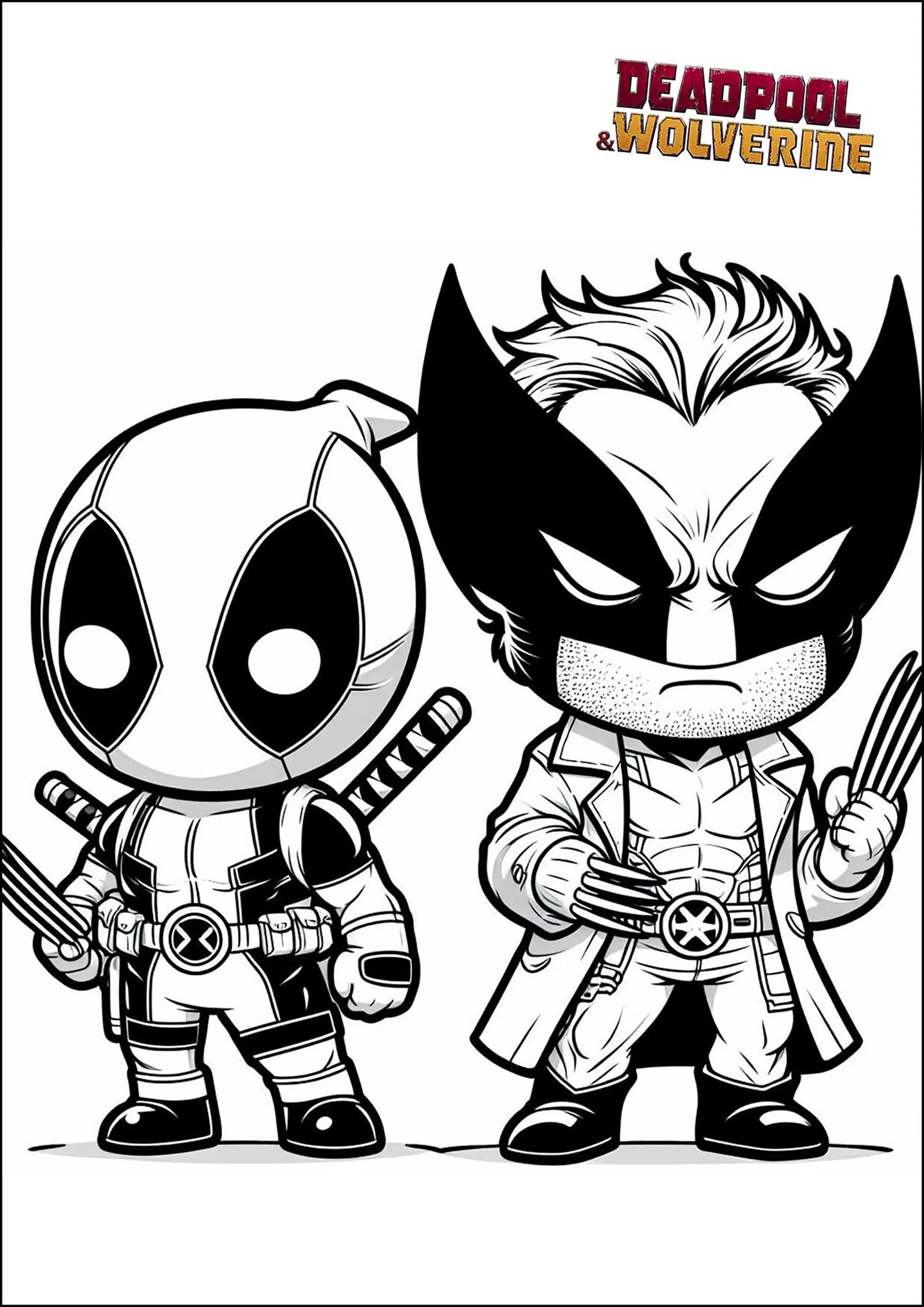 Deadpool et Wolverine : personnage Kawaii (Coloriage à imprimer pour enfants)