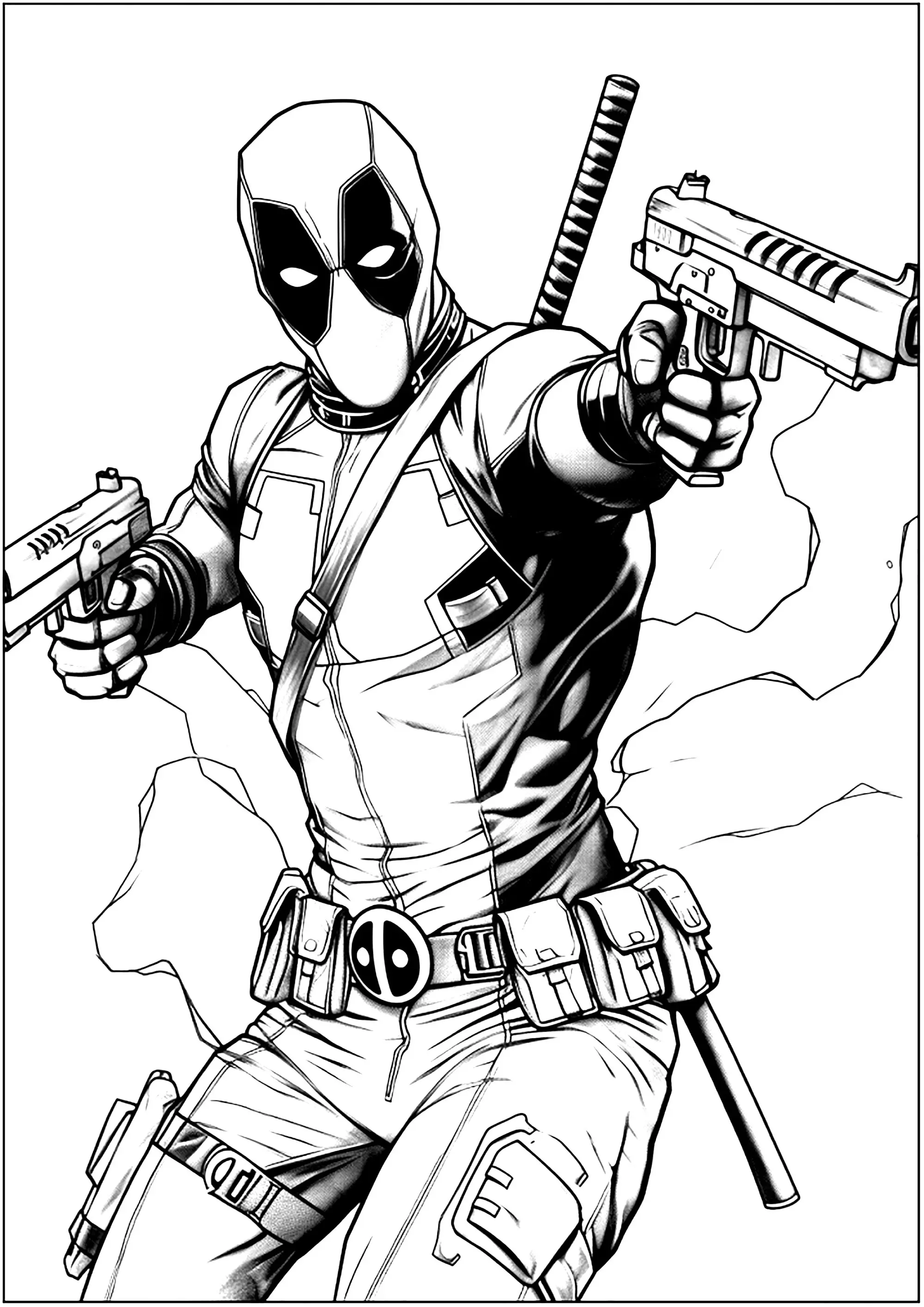 Deadpool et ses pistolets (Coloriage à imprimer pour enfants)