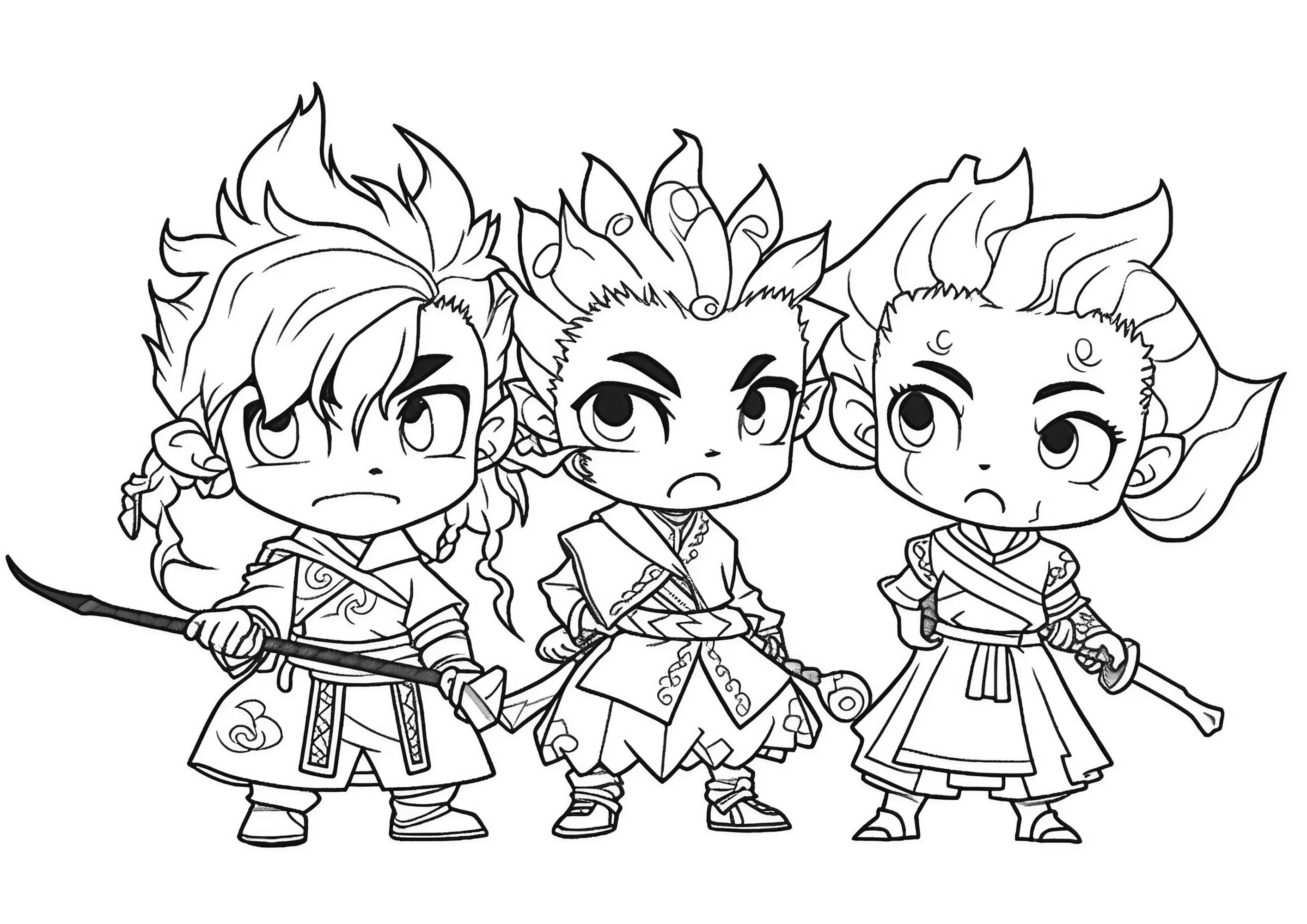 Personnages de Demon Slayer en mode Chibi (Coloriage à imprimer pour enfants)