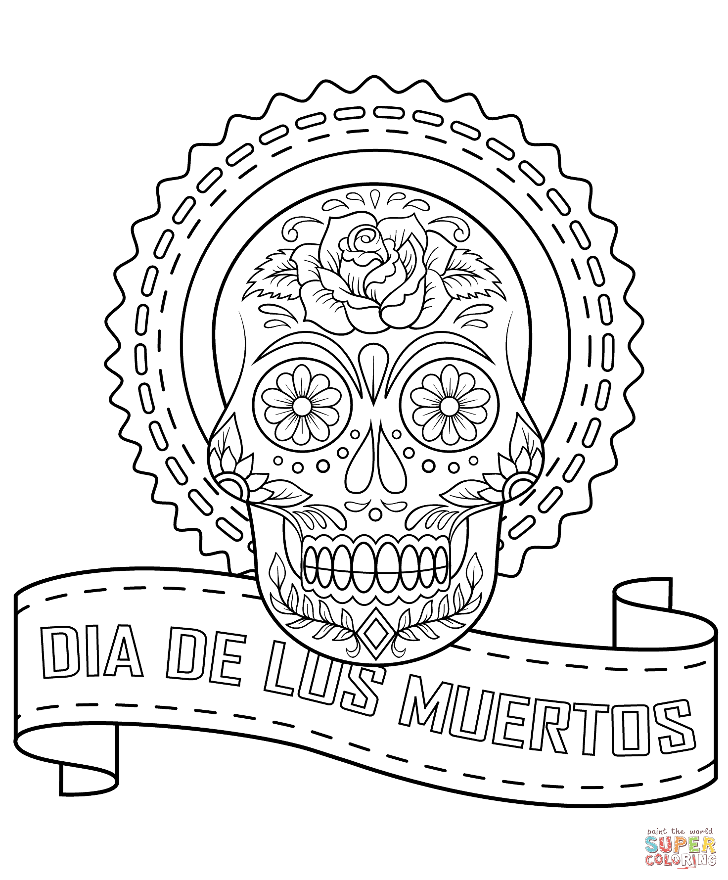 Coloriage gratuit Día de los Muertos aux traits fins