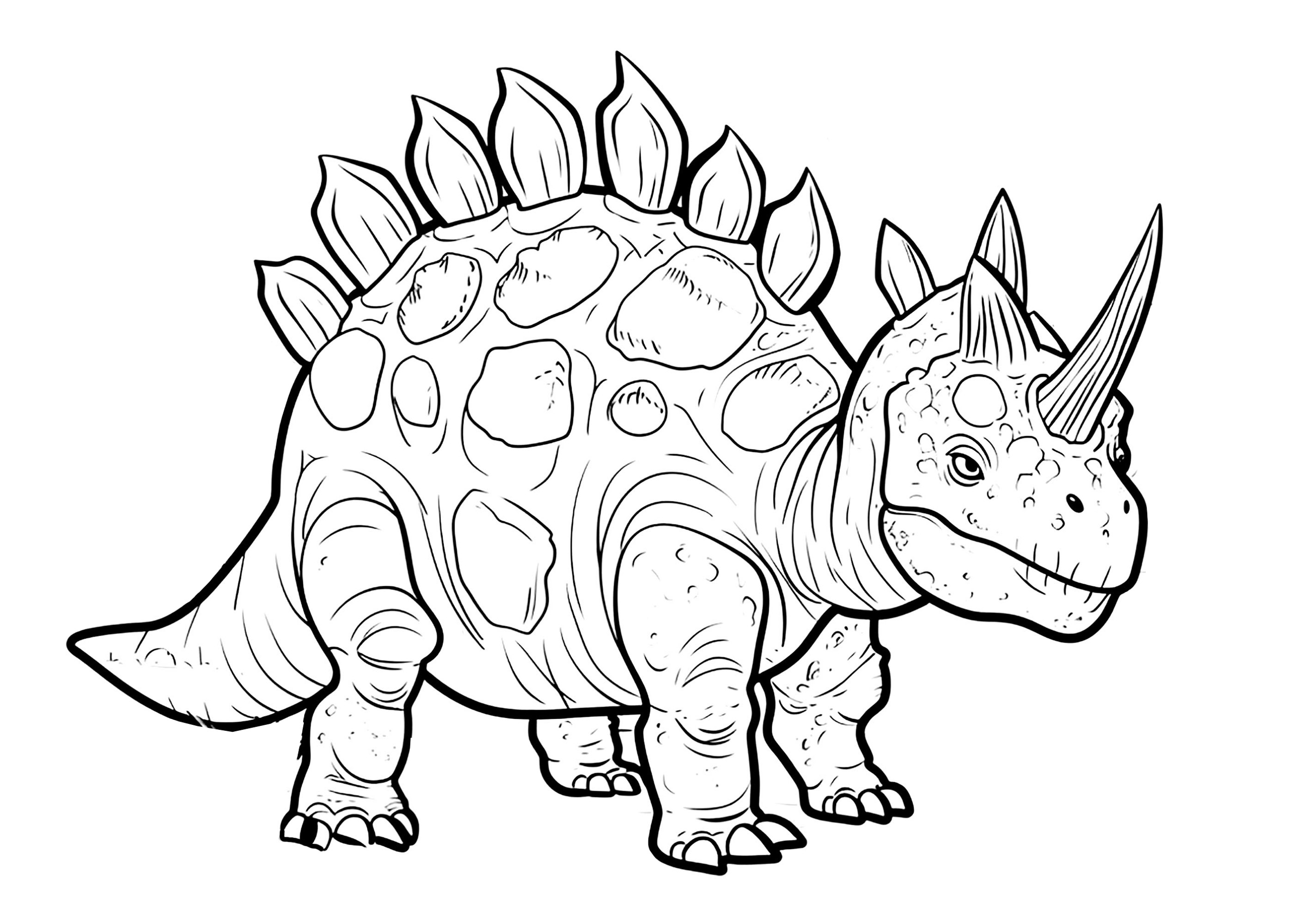 Stégosaure avec nombreuses écailles - Coloriages de Dinosaures à imprimer