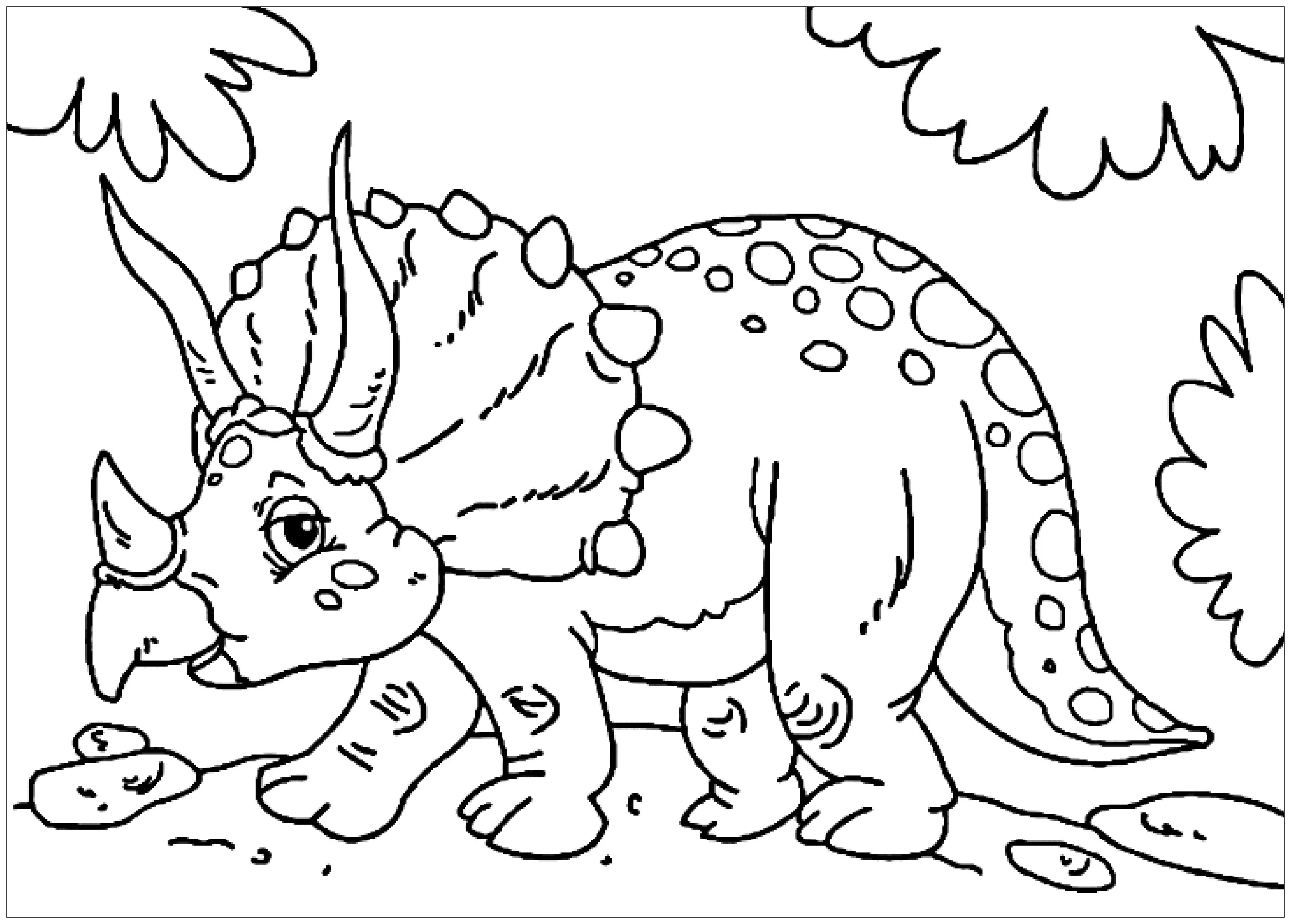Tricératops en promenade (Coloriage de Dinosaures à imprimer pour enfants)