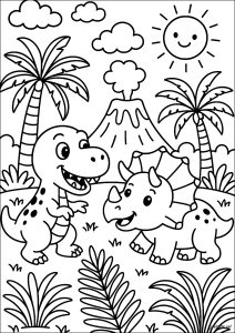 Amis préhistoriques (Coloriage de Dinosaures)