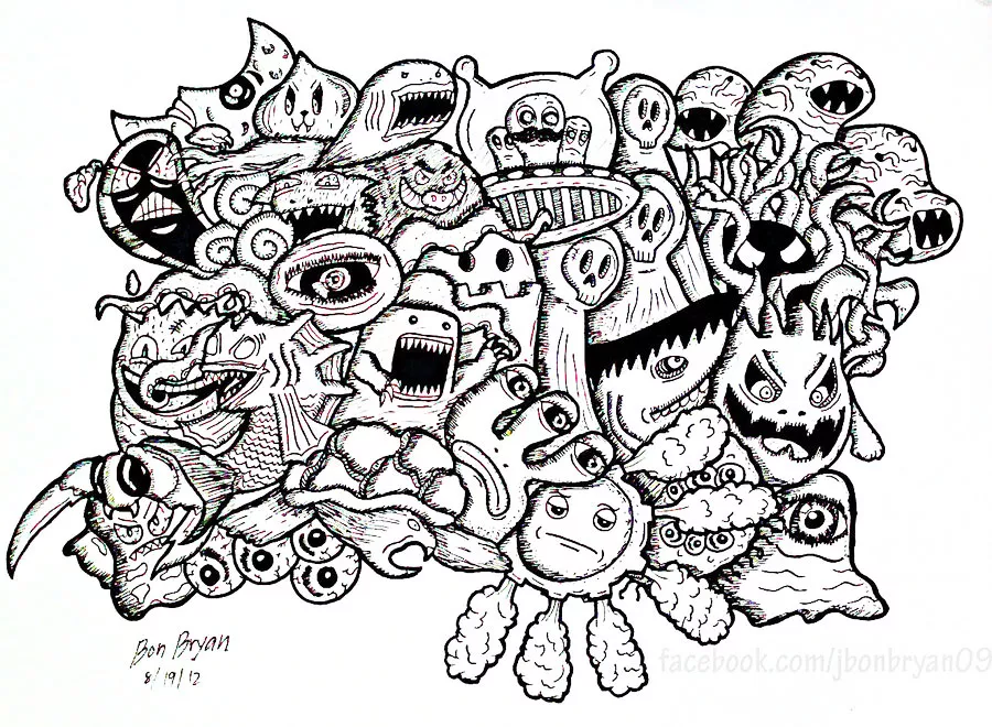 Doodle art bon janapin (Coloriage à imprimer pour enfants)