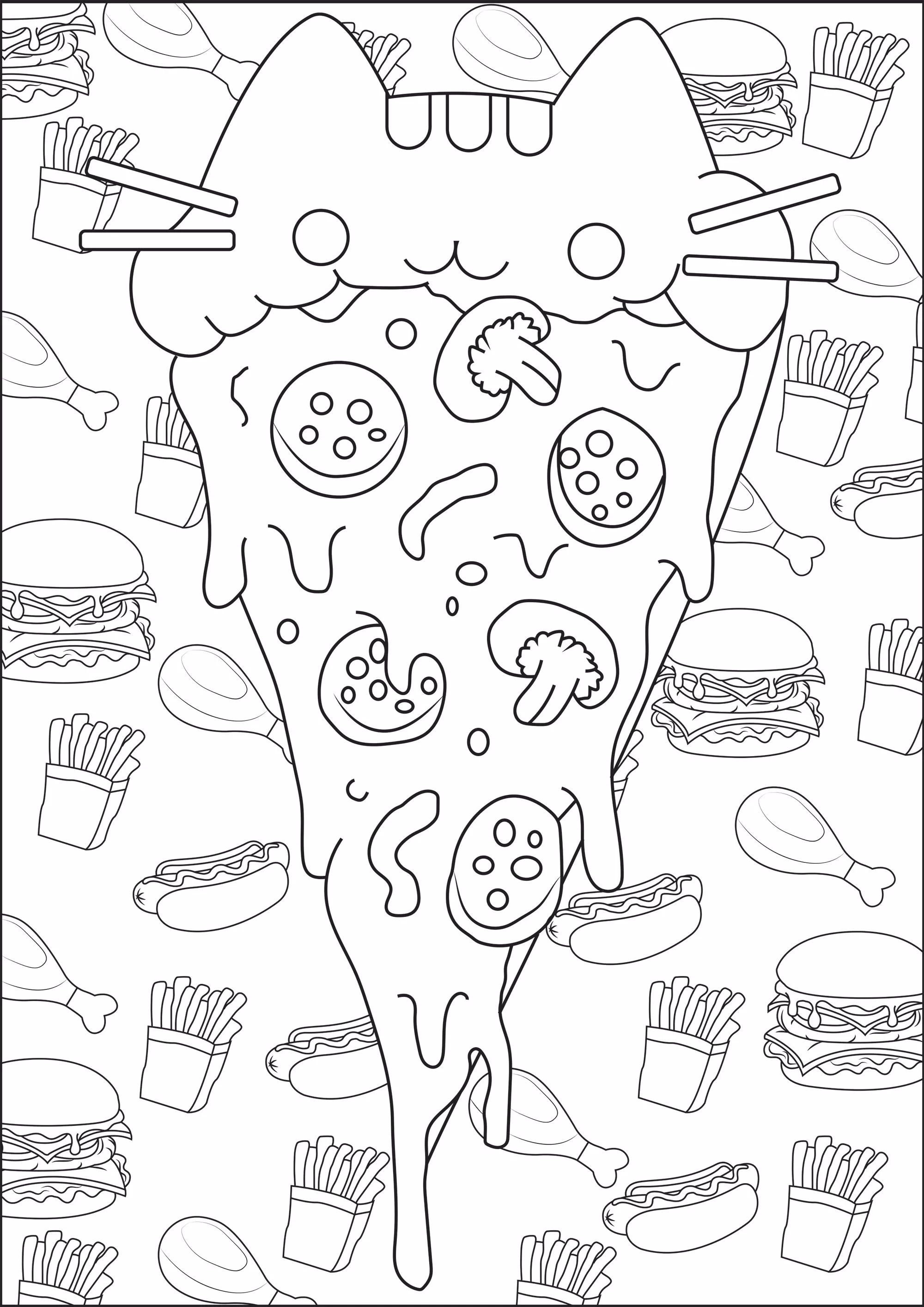 Pusheen pizza ! (Coloriage de Doodle Art à imprimer pour enfants)