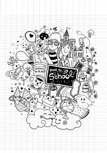 Doodle a colorier facile rentree des classes sur cahier par 9george