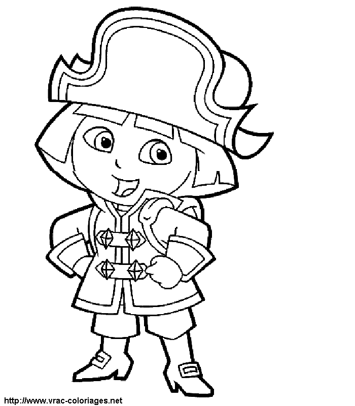 Dora déguisée en pirate à colorier