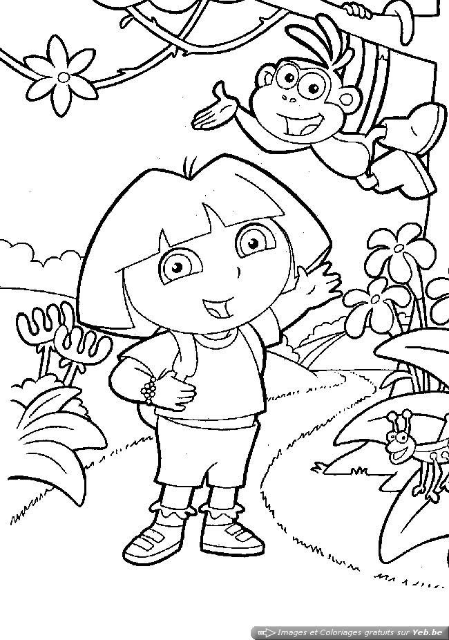 Coloriage de Dora et Babouche avec sauterelle