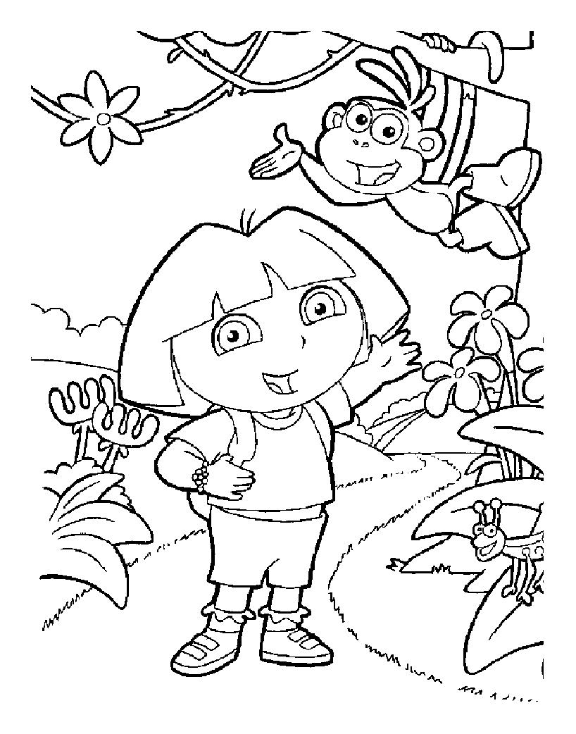 Coloriage pour petits avec Dora et Babouche, toujours souriants