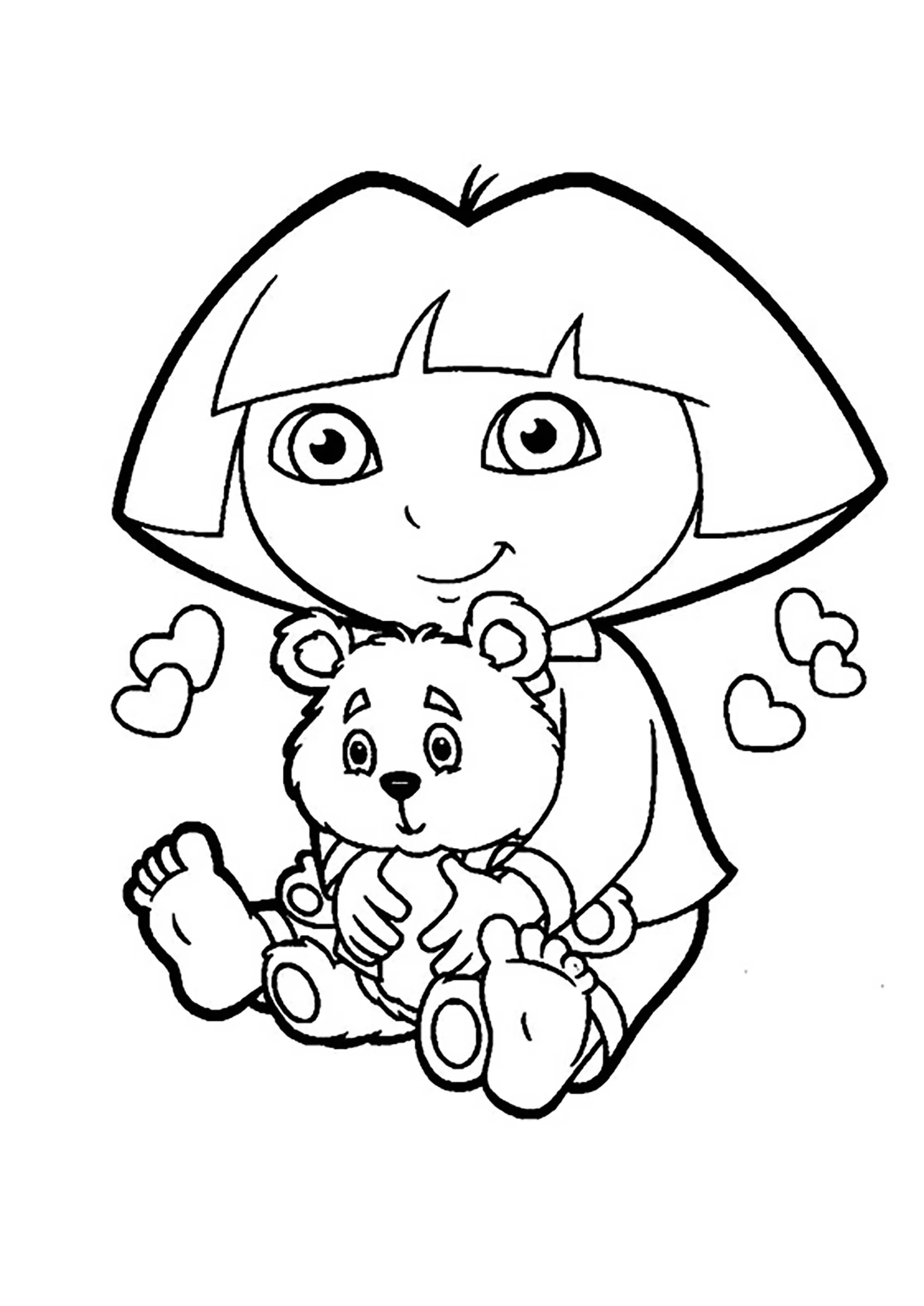 Dora et son nounours (Coloriage de Dora l&rsquo;exploratrice à imprimer pour enfants)