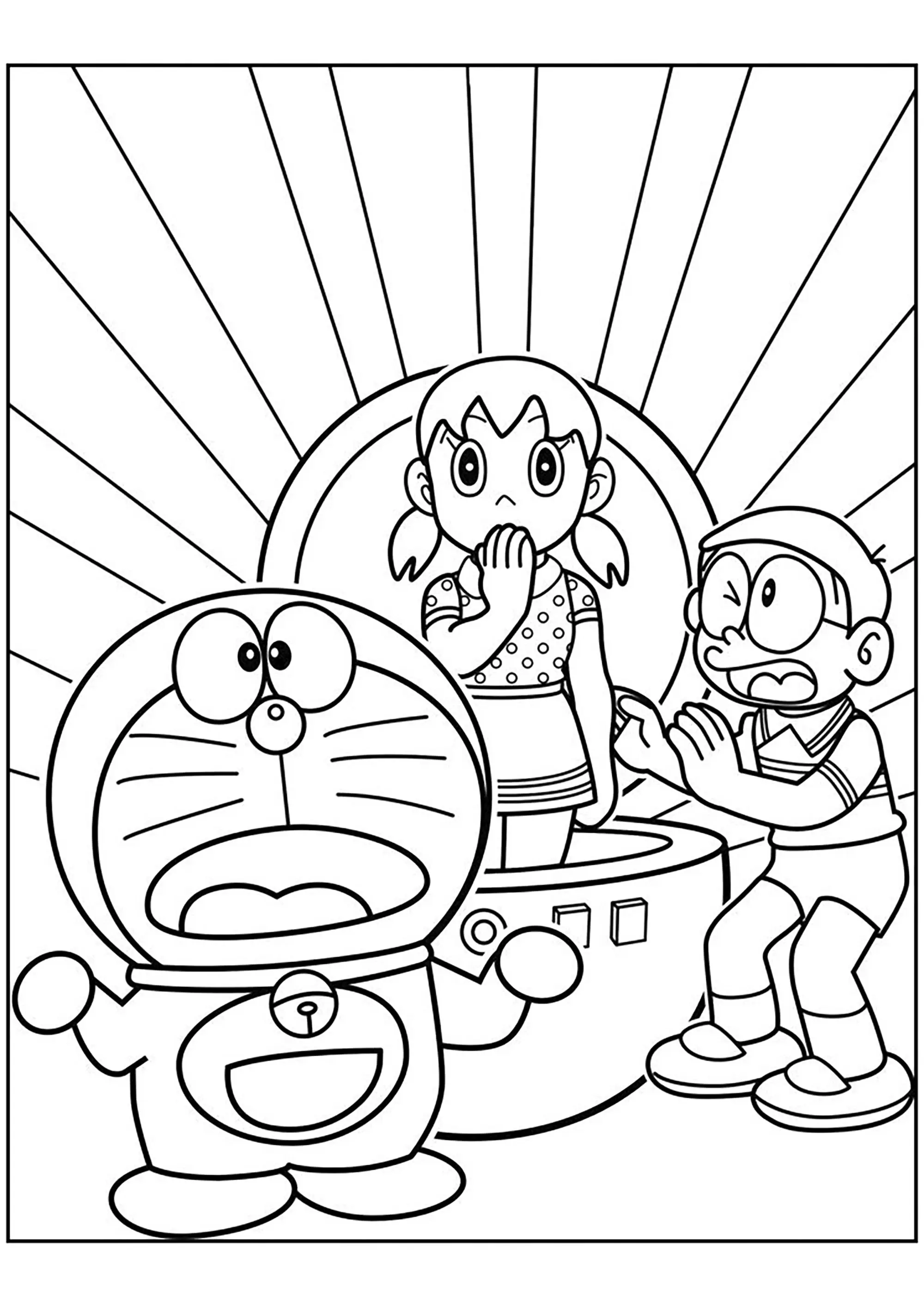 Doraemon avec Nobita et Shizuka (Coloriage à imprimer pour enfants)
