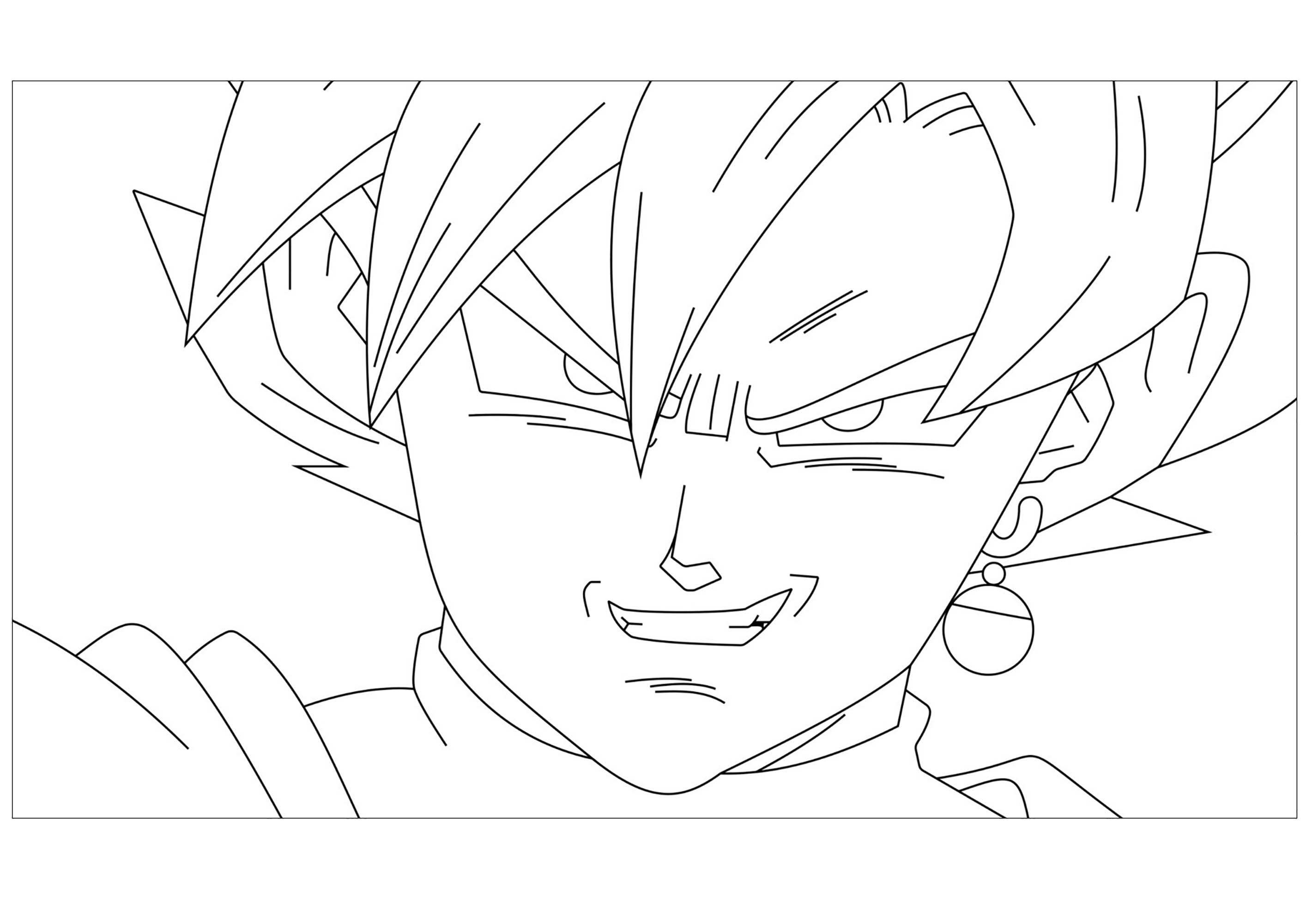 Dragon Ball Super coloring page with few details for kids : Black pink Goku