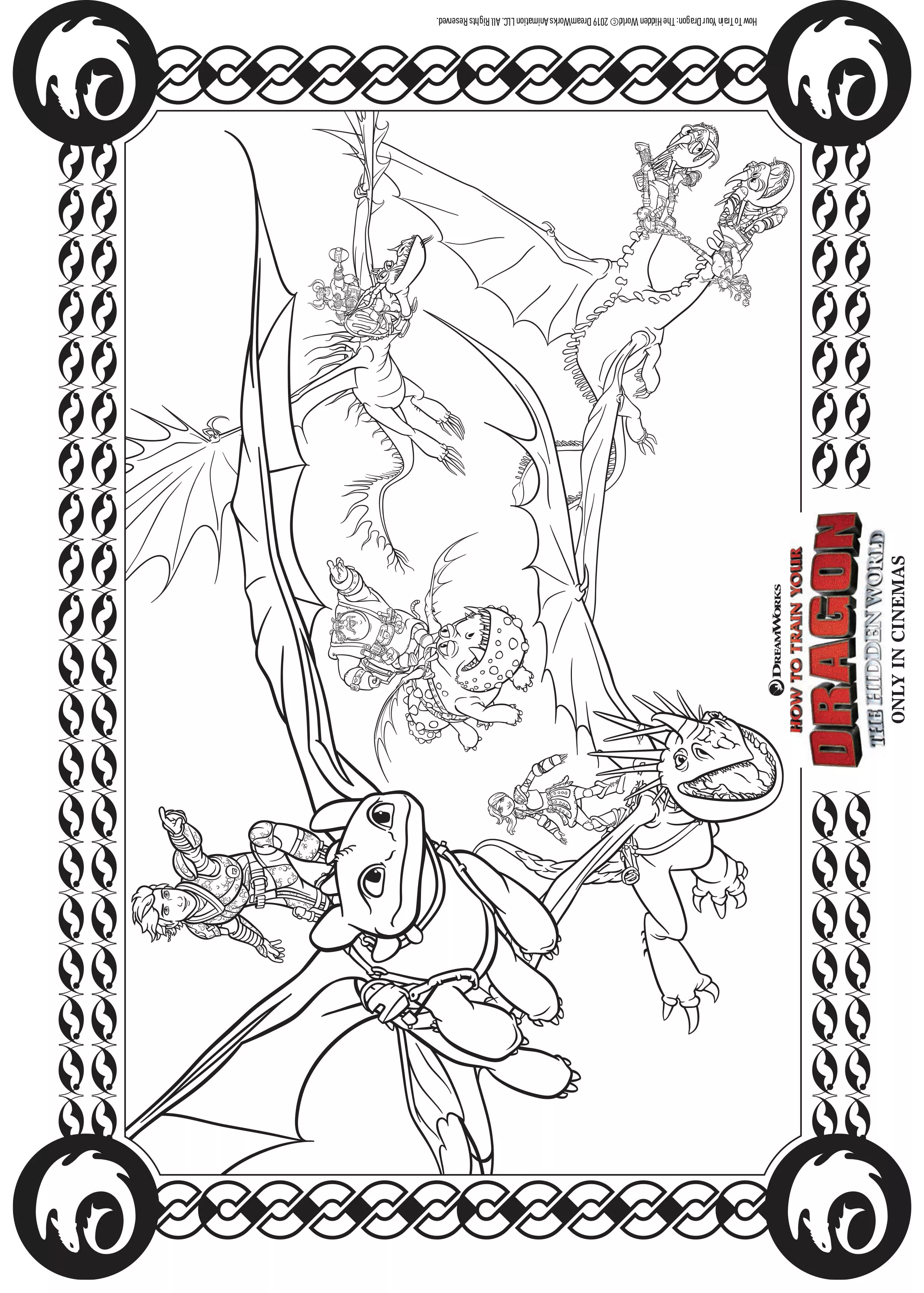 Voler en équipe (Coloriage de Dragons 3 à imprimer pour enfants)