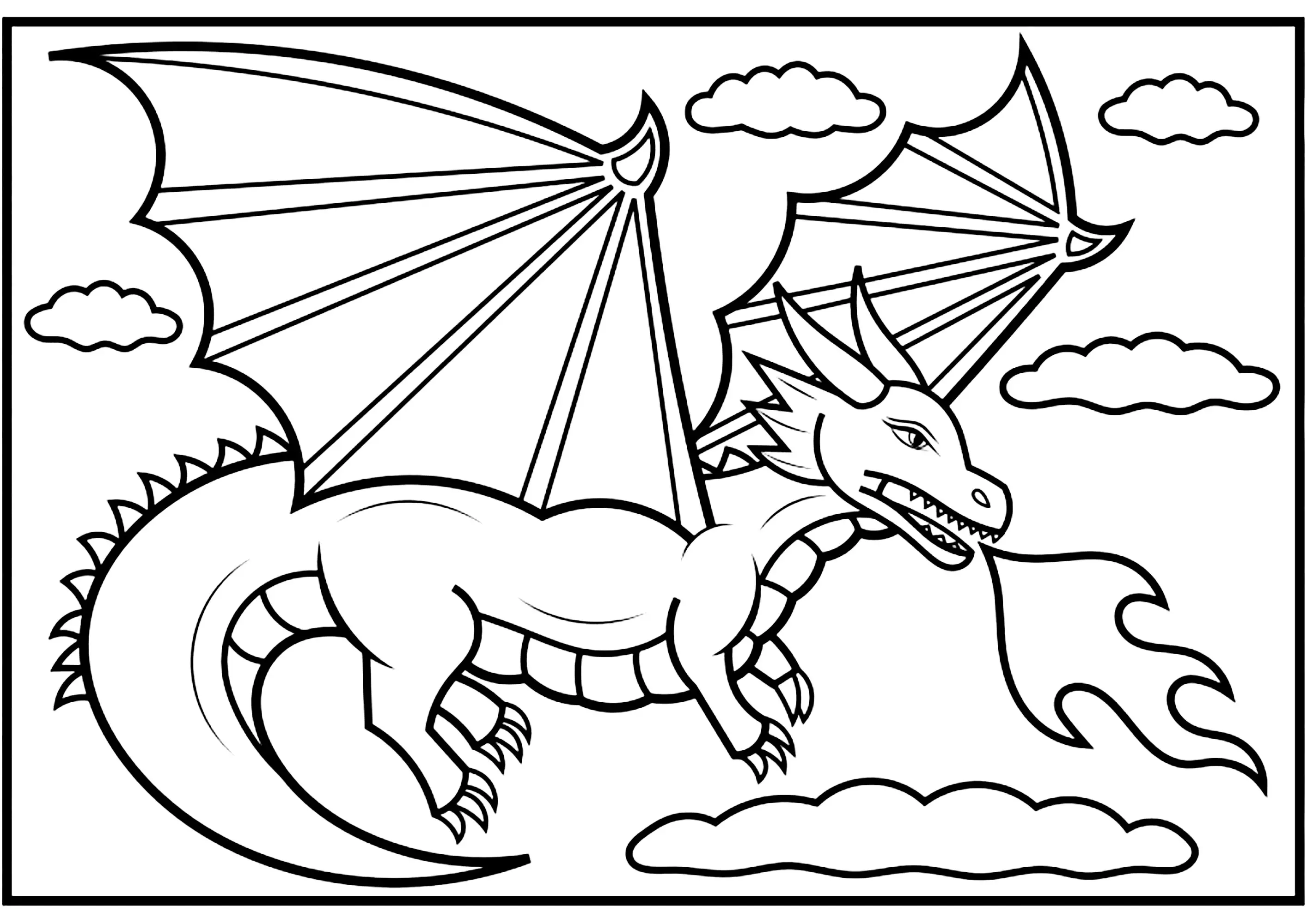 Dragon cracheur de feu (Coloriage à imprimer pour enfants)