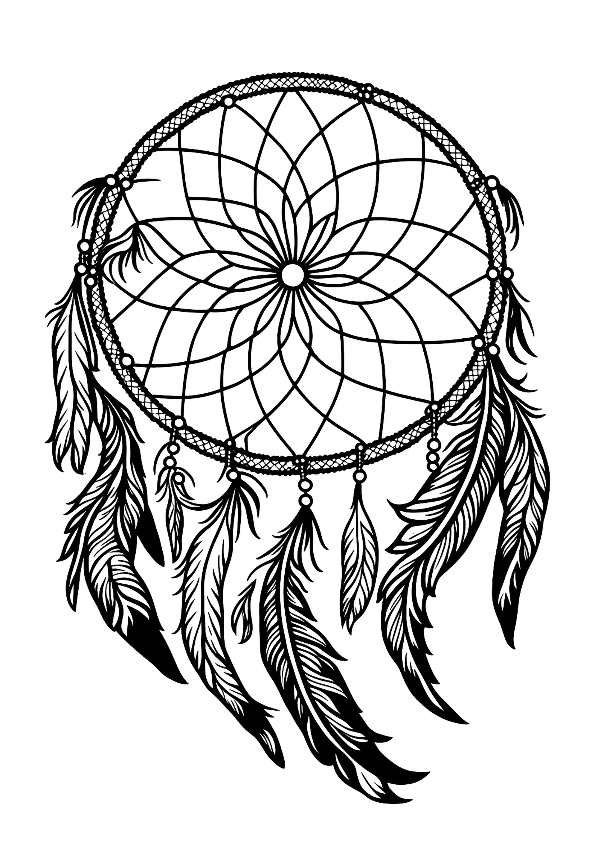 Attrape-rêve simple (Coloriage d'Attrape-Rêves (Dreamcatchers) à imprimer pour enfants)