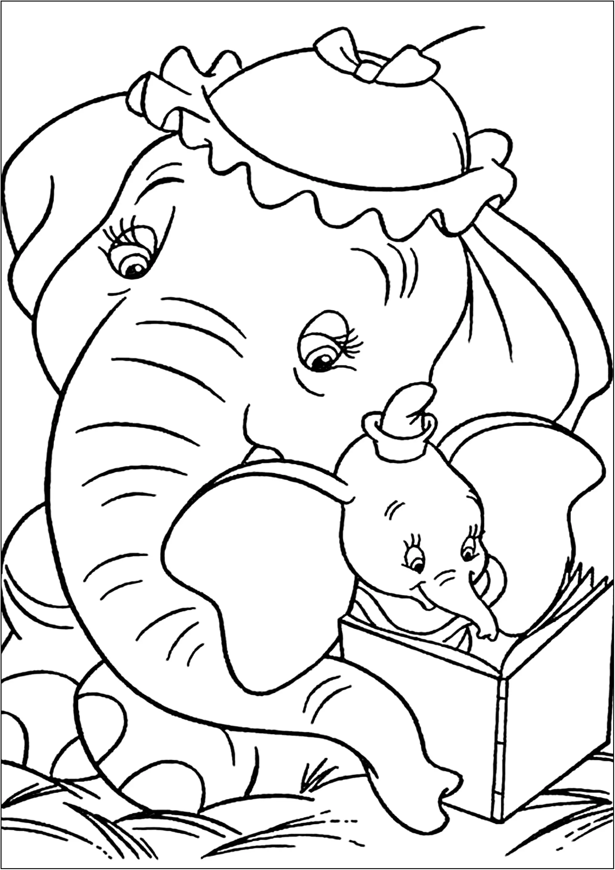 Dumbo et sa maman (Coloriage à imprimer pour enfants)