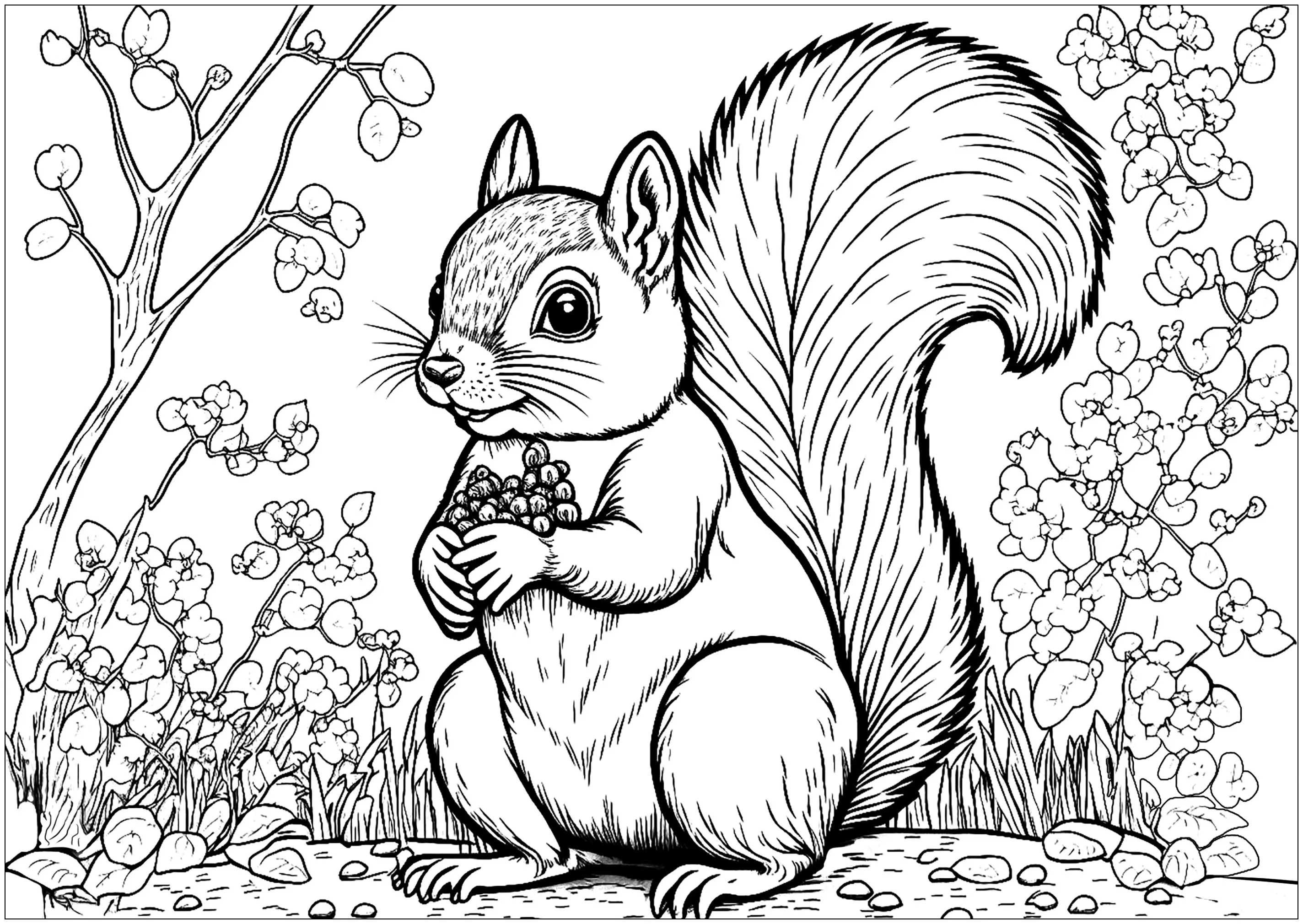 Joli écureuil (Coloriage de Écureuils à imprimer pour enfants)