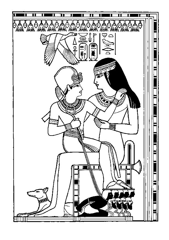 Personnages Egyptiens sur une fresque pour un beau coloriage