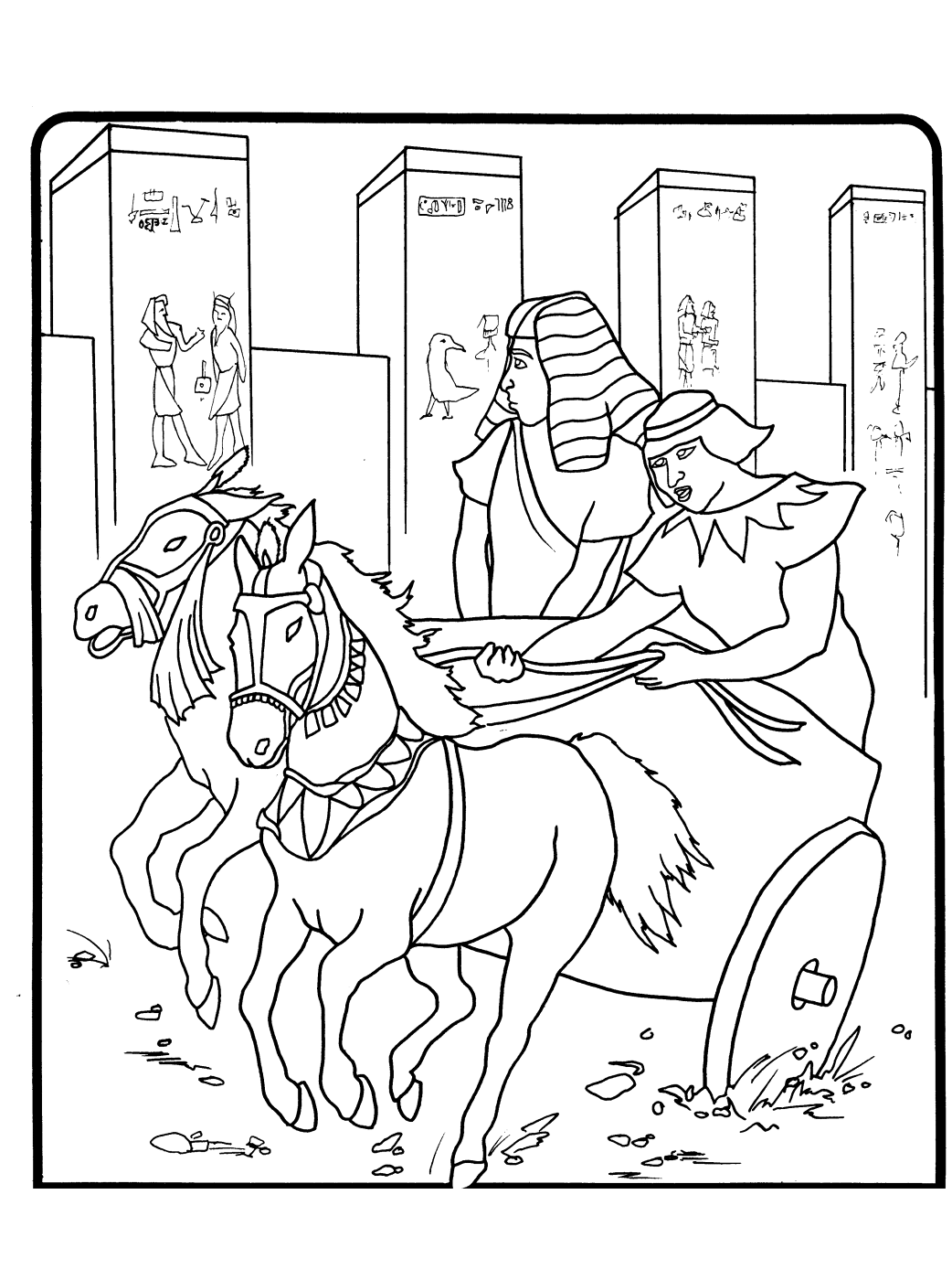 Chevaux et Pharaons d'Egypte à colorier