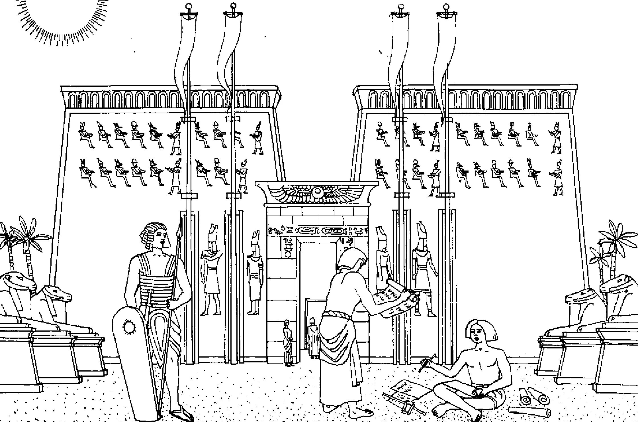 Facile egypte temple (Coloriage d'Egypte (Pyramides, Hiéroglyphes, Pharaons…) à imprimer pour enfants)