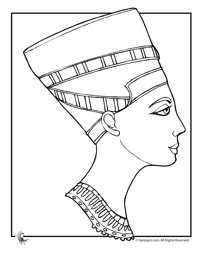 Néfertiti vue de profil, à imprimer et colorier