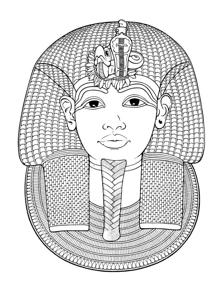 Coloriage gratuit d'un masque funéraire d'un pharaon égyptien