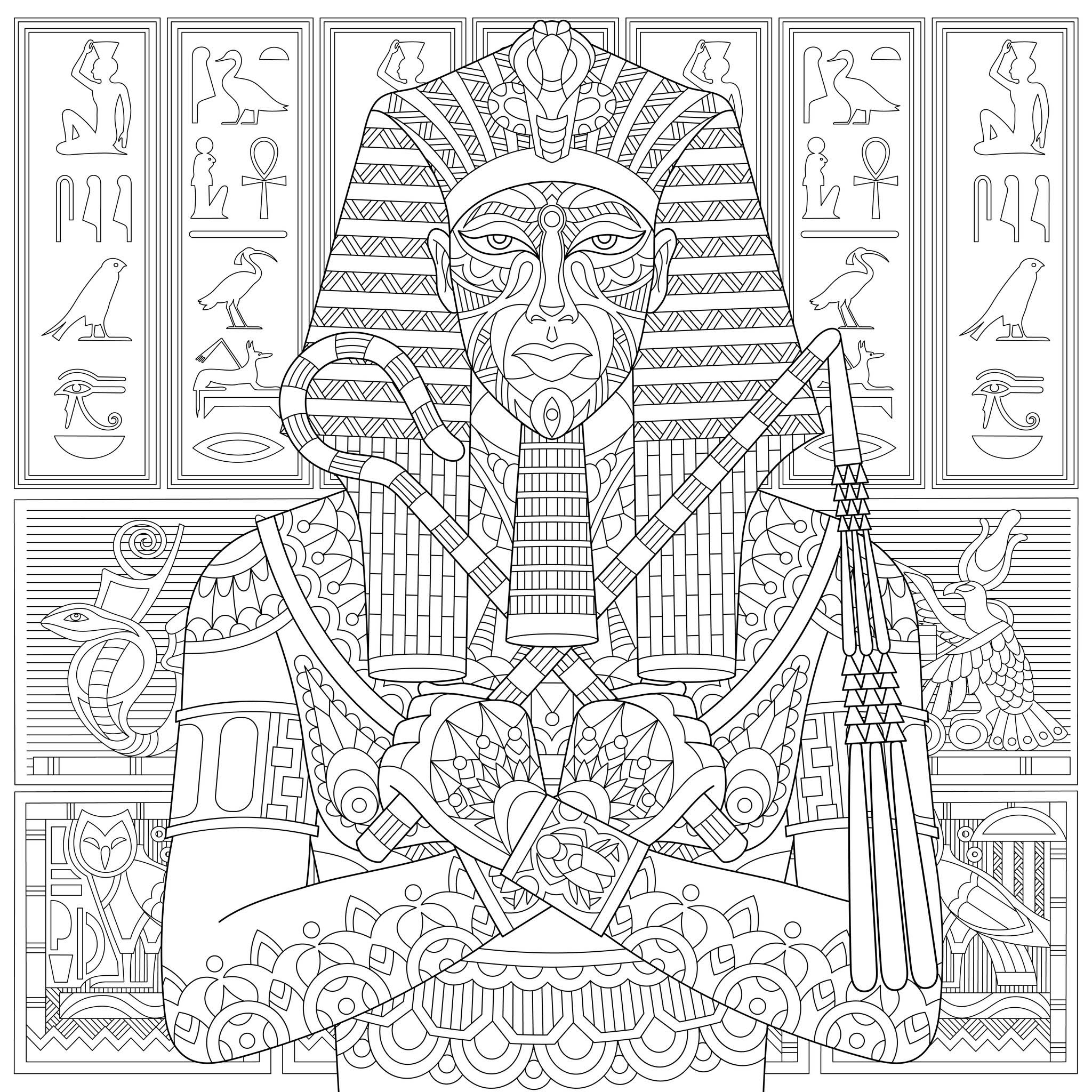 Pharaon et hiéroglyphes : un coloriage très complexe