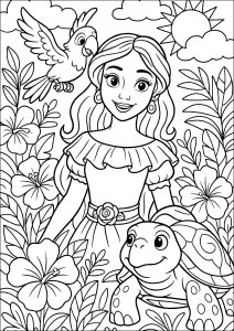 Rencontre joyeuse dans la nature (Coloriage d'Elena Avalor)