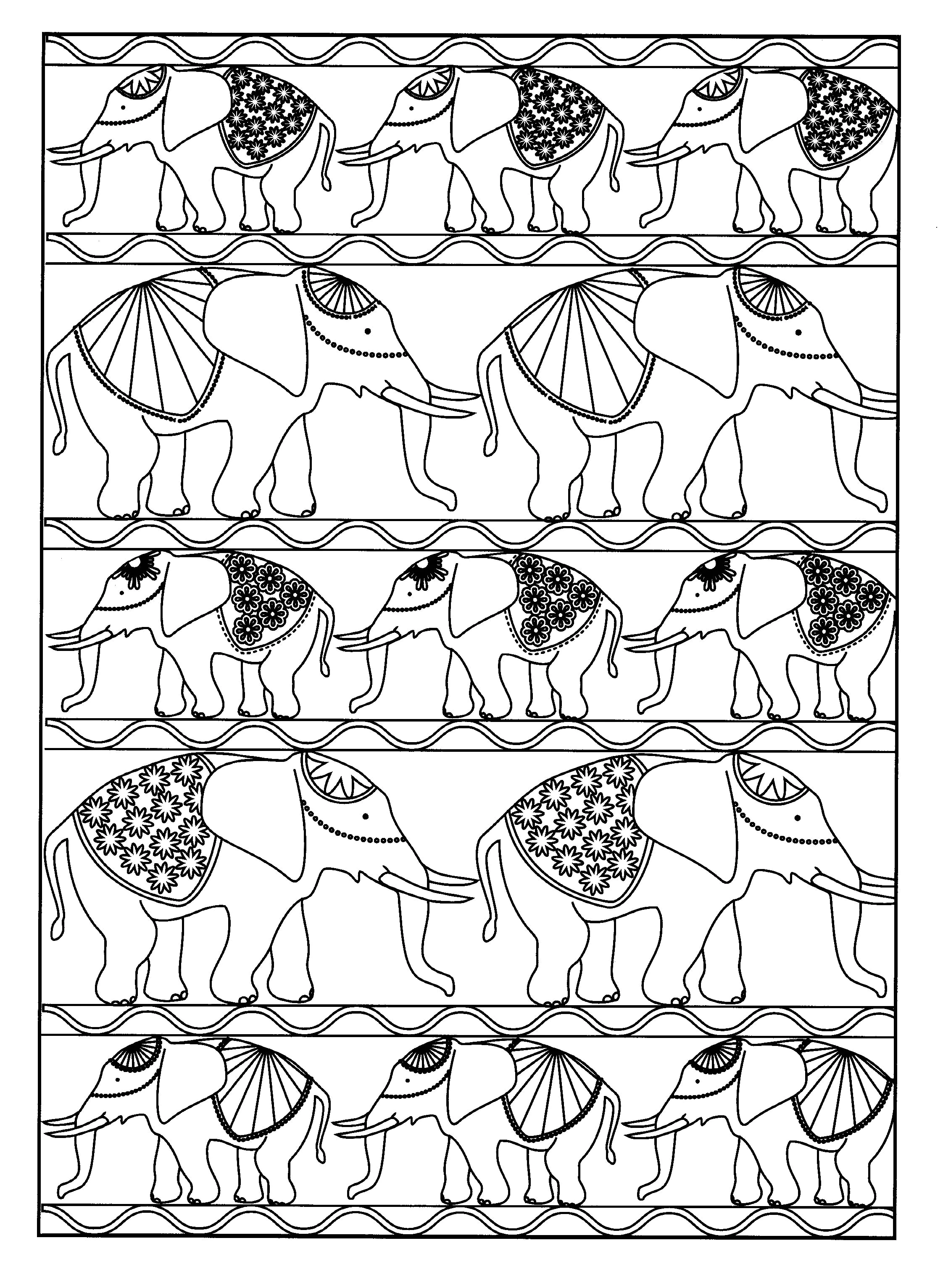 Plusieurs éléphants (Coloriage de Éléphants à imprimer pour enfants)