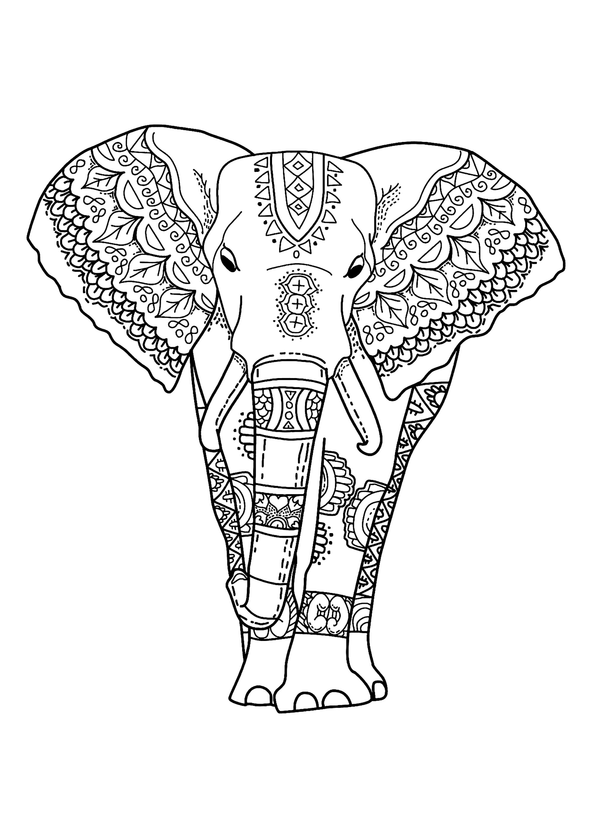 Image d'éléphant à colorier, facile pour enfants